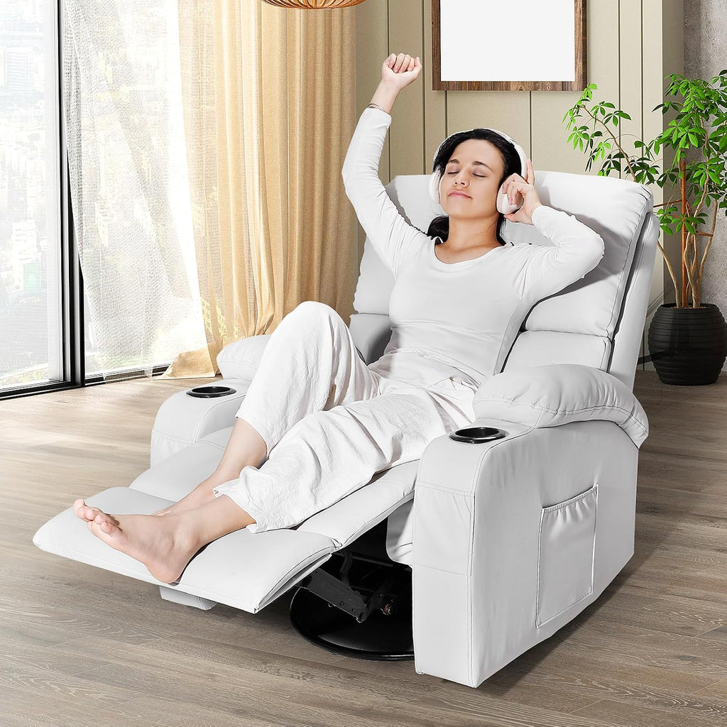LEVELEVE Rocking Recliner Chair, Massage Rocker Recliner Chair with Vibration Massage and Heat, 360° Swivel Recliner Chairs, Living Room, Bedroom, Nursery, RV, Grey