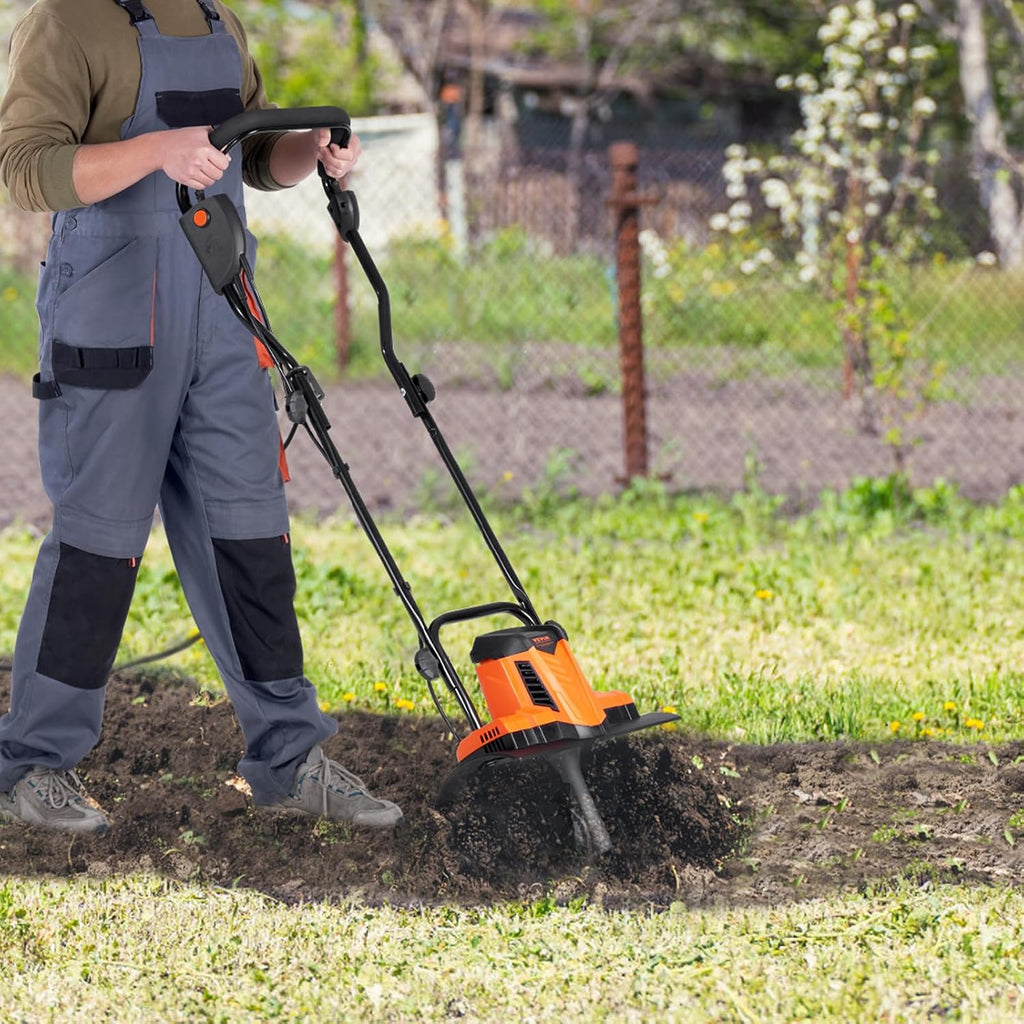 VEVOR 10 Amp Electric Tiller, 14' Tilling Width 3.94' Tilling Depth Corded Electric Tiller/Cultivator, Steel Mn Tines, Rototiller for Garden Lawn Soil Digging