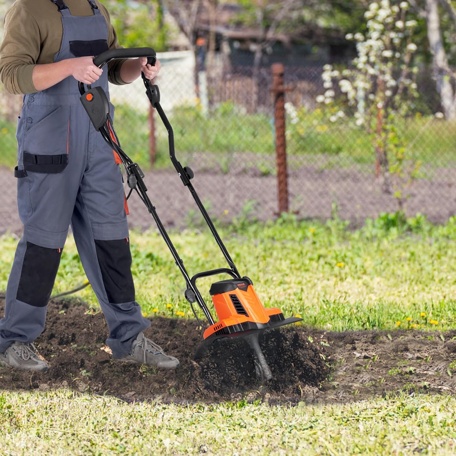 VEVOR 10 Amp Electric Tiller, 14' Tilling Width 3.94' Tilling Depth Corded Electric Tiller/Cultivator, Steel Mn Tines, Rototiller for Garden Lawn Soil Digging