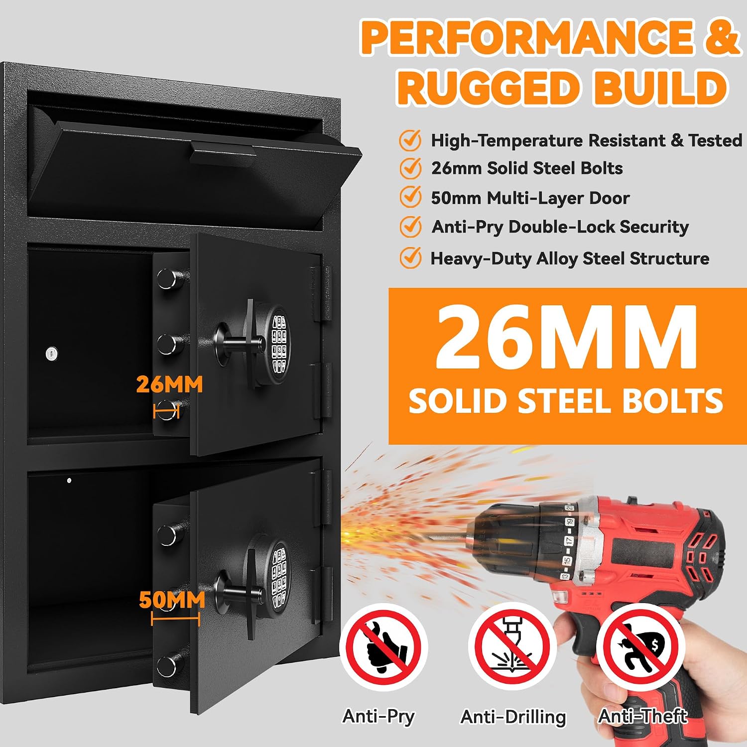 KAER 9.5 CuFt Drop Safe for Business, Cash Safe with Drop Slot, 116 lbs Heavy Duty Money Safe Box with Deposit Slot, Anti-Theft Safety Boxes for Home Floor Safe, Quick Access Digital Keypad Keys