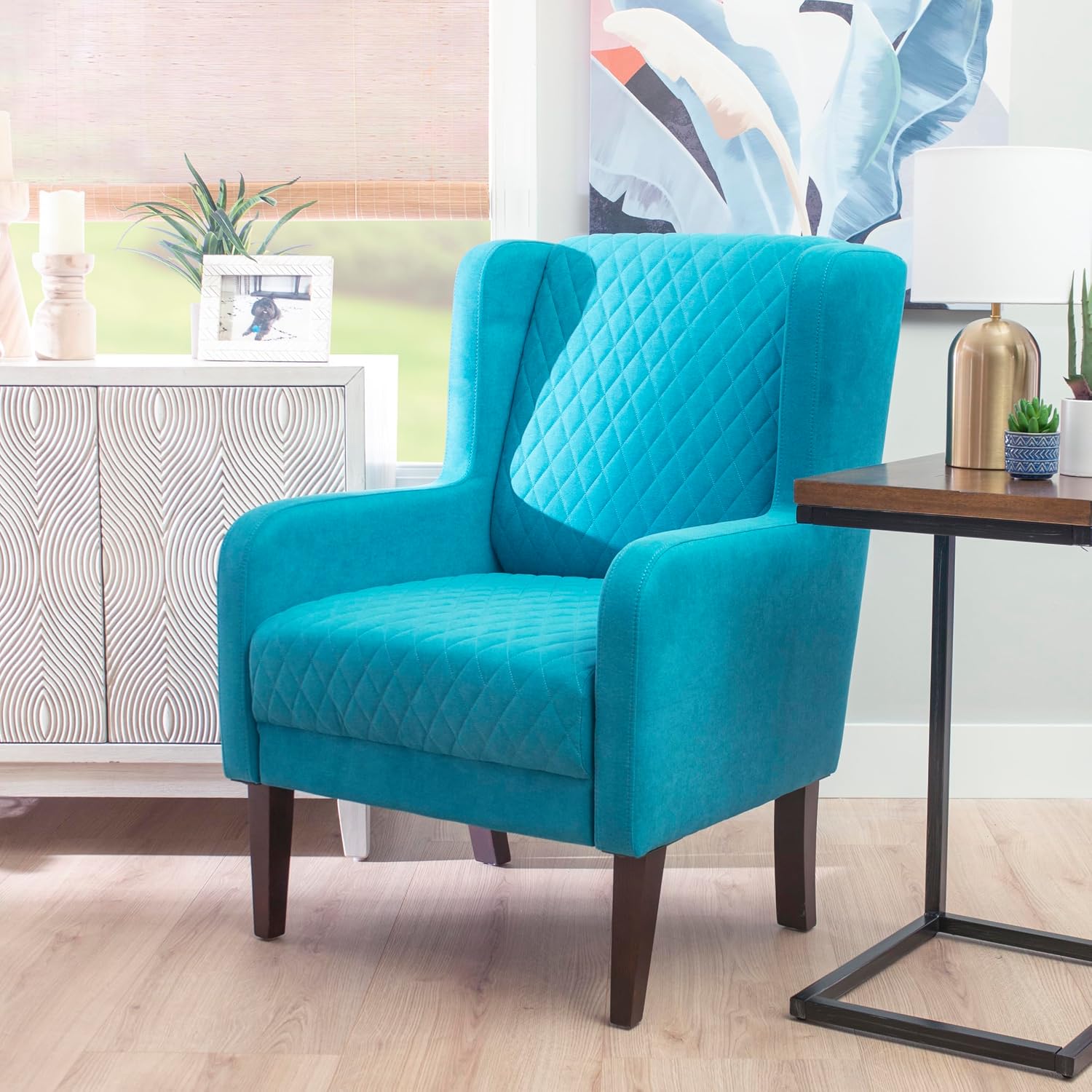 Powell Glenn Teal Wingbacked Accent Chair with Quilted Seat