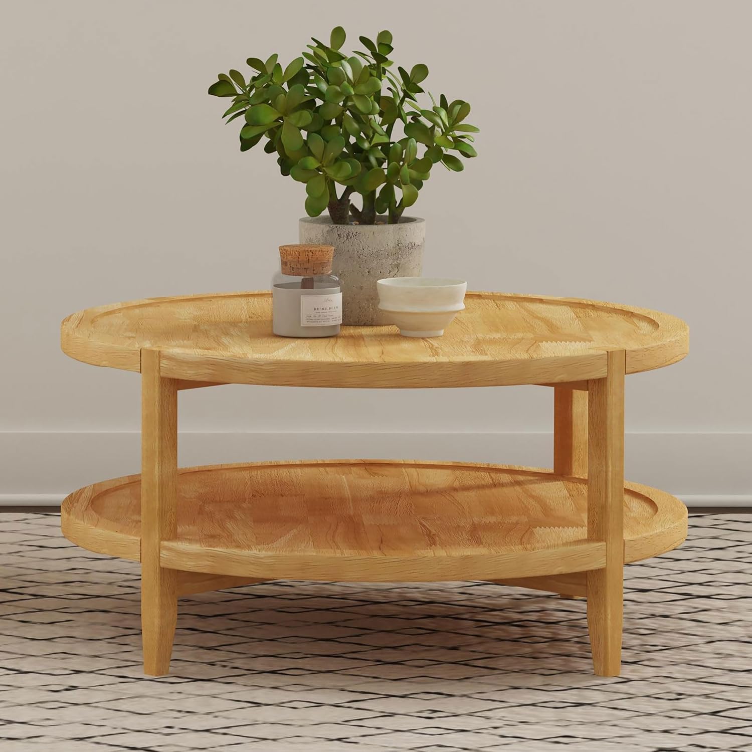 Coaster Home Furnishings - Camillo - Wood - Round Coffee Table with Lower Shelf, Tray-Like Top and Recessed Edges - Living Room - 35.5-Inch - Maple Brown - 709698