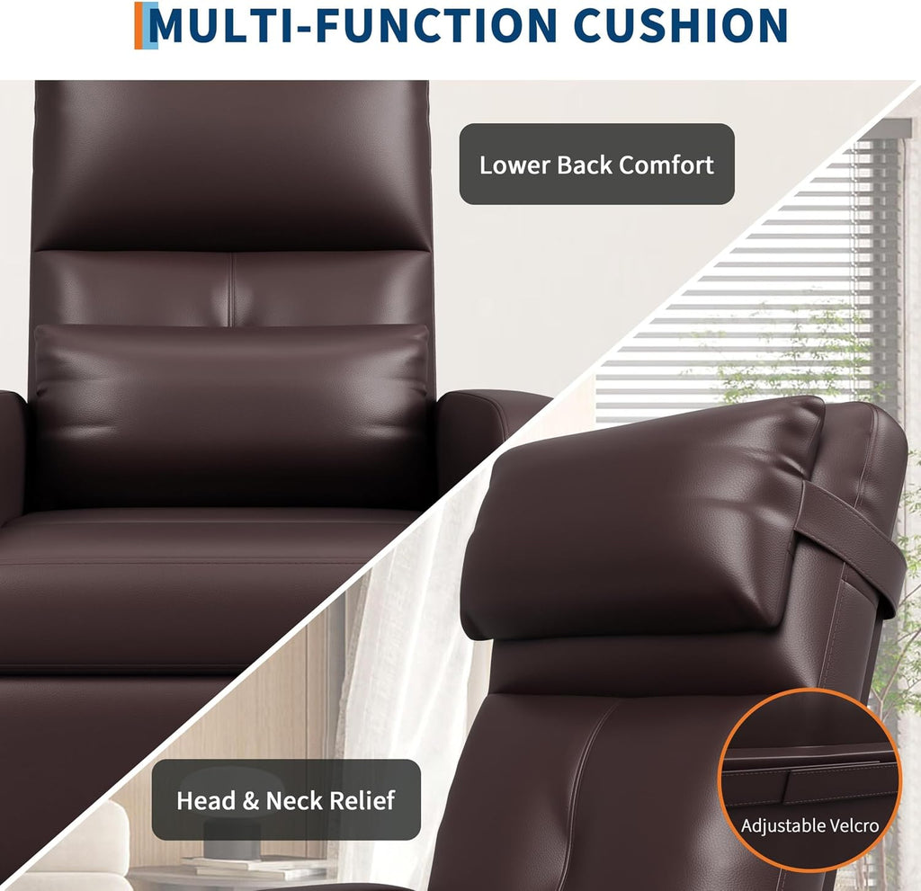 Electric Power Recliner Chair, Tall Back PU Leather Sofa, Ergonomic Padded Seat, Lumbar Support, 2 Side Pockets, USB, 370 lbs—Recliner for Living Room