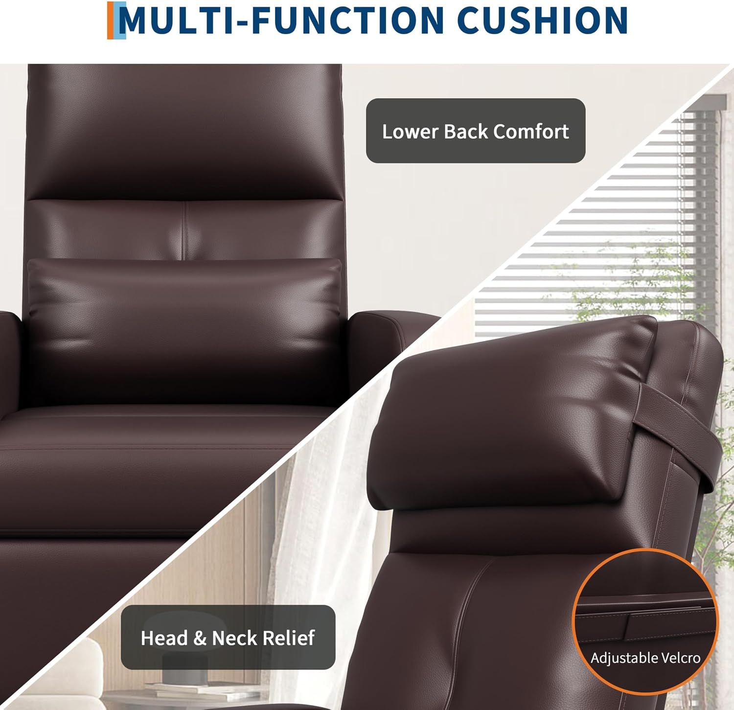 Electric Power Recliner Chair, Tall Back PU Leather Sofa, Ergonomic Padded Seat, Lumbar Support, 2 Side Pockets, USB, 370 lbs—Recliner for Living Room