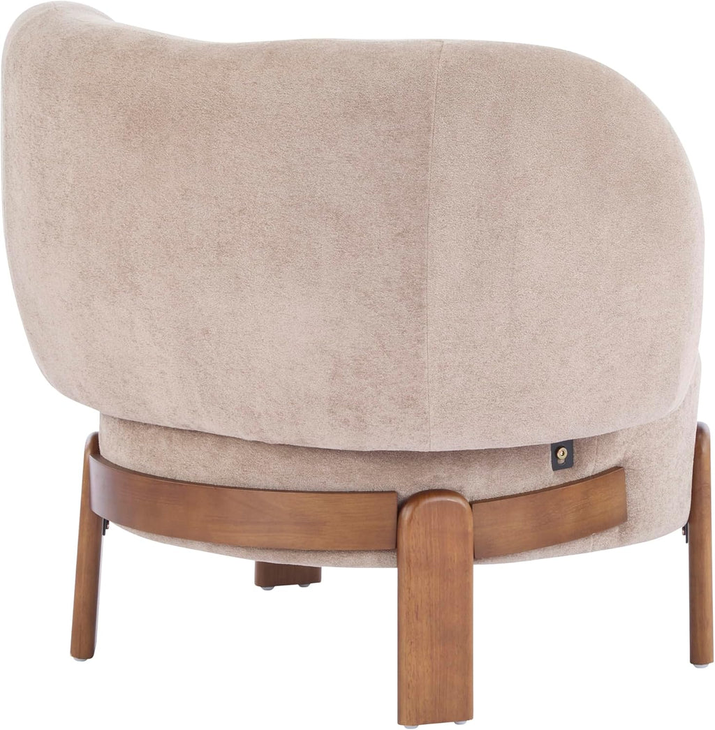 Christopher Knight Home Lily Solid Wood Wingback Accent Chair, Fabric Upholstered Club Chair, Curved Backrest Single Sofa, Comfy Reading Lounge Chair for Living Room, Soft Cushion Seating, Light Brown
