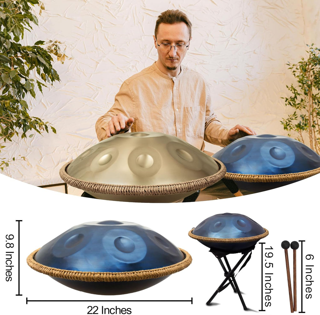 Handpan 22 inch D Minor Kurd Handpan 9 Notes Handpan Drum Instrument for Professional Performance, 440HZ Sound Handpan Drums for Adults