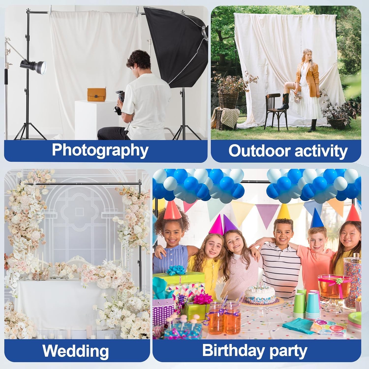 12 x 10ft Photo Video Studio Heavy Duty Backdrop Stand, Adjustable Photography Background Support Systemt Kit with Shock-Proof Spring, 2 Sandbags, Carrying Bag, 6 Clamps