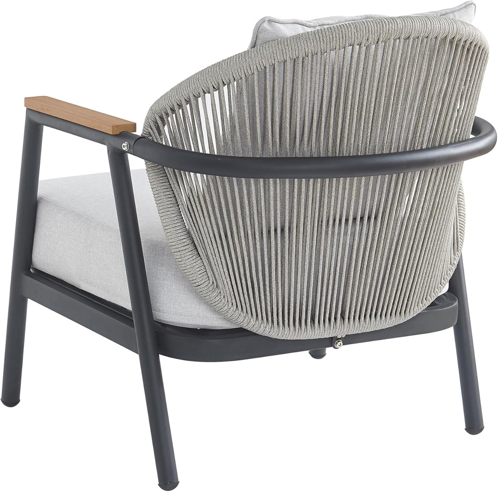 Christopher Knight Home Vine Iron Patio Club Chair Set of 2, Outdoor Accent Chair with Cushions, Wooden Patio Armchair, Ergonomic Comfy Reading Chair for Balcony, Backyard, Garden, Dark Grey+Grey
