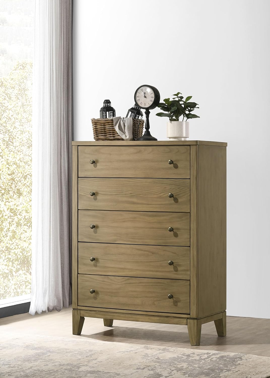 Coaster Home Furnishings - Granada - Wood - 5-Drawer Chest with Antique Nickel Hardware, Felt-Lined Top and Square Tapered Legs - Modern Classic - Bedroom - Natural Pine - 224925