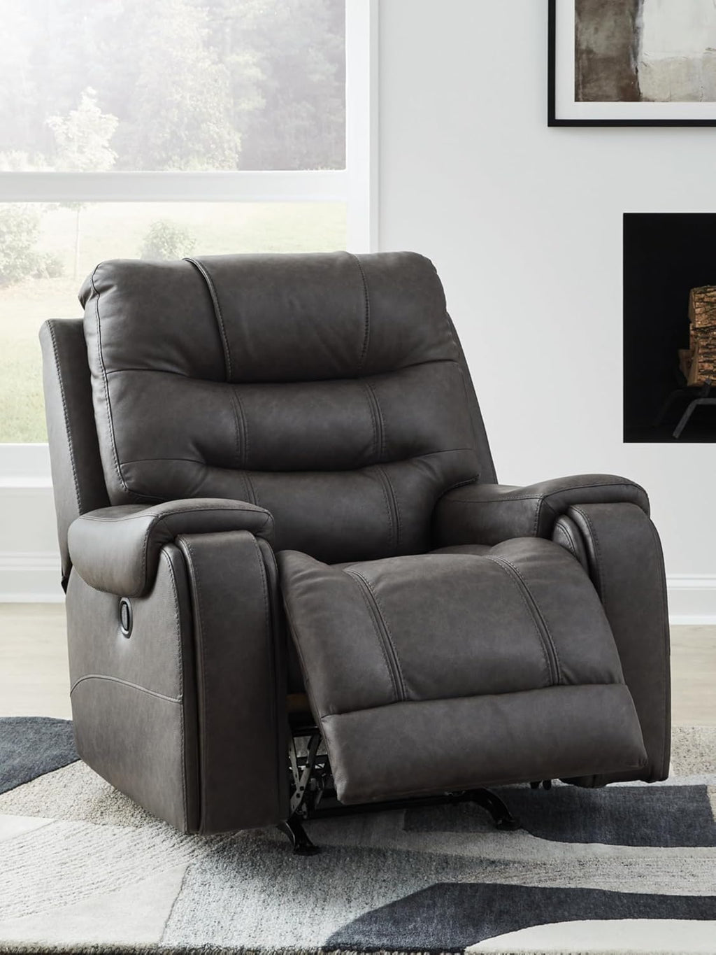Signature Design by Ashley MakingMoves Rocker Recliner, Faux Leather Oversized Recliner Chair, No Assembly Required, with Pop-Out Cup Holders for Living Rooms, Smoke, 40' W