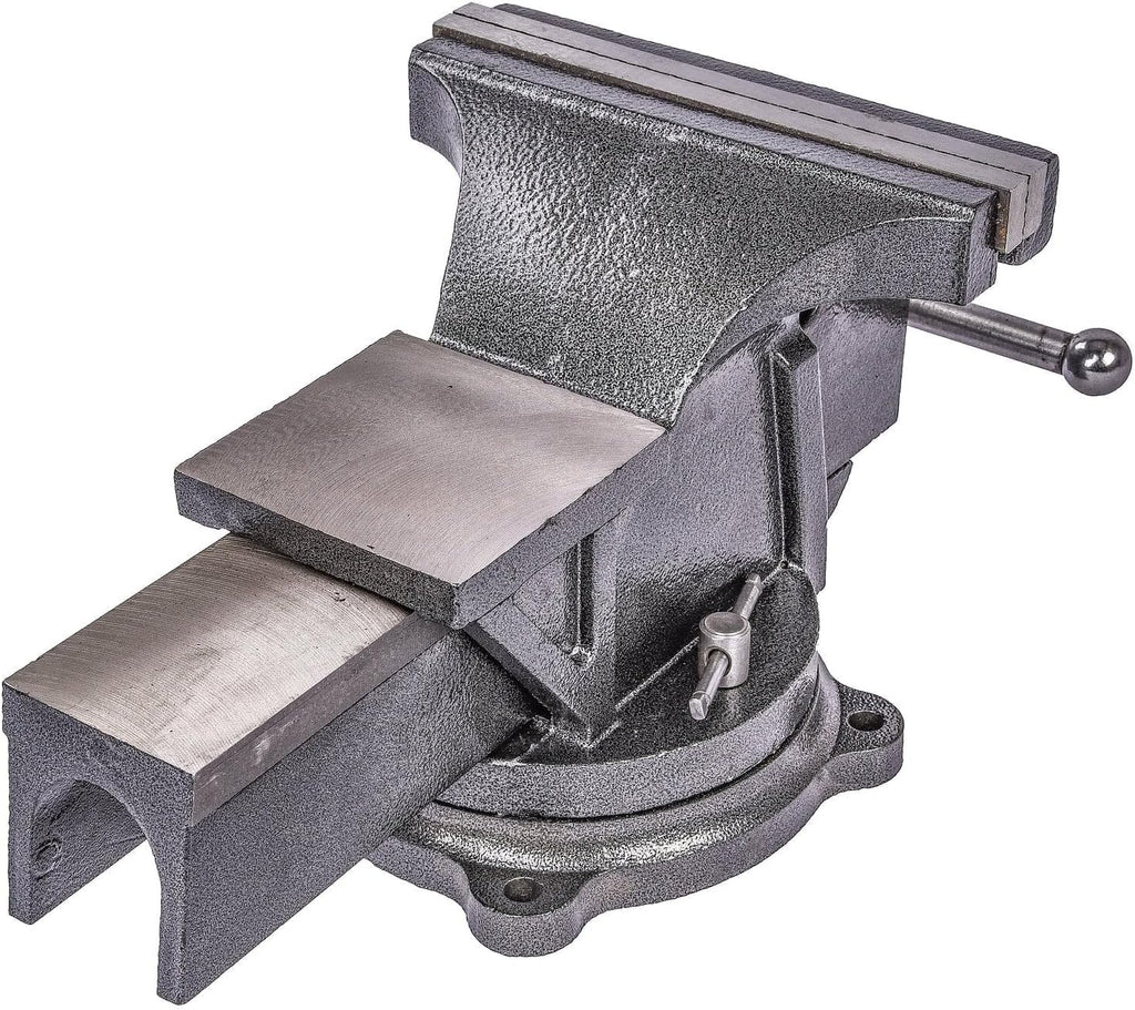 JEGS Bench Vise | 8 Inch Replaceable Jaws | Gray Iron Body With Chrome Handles | 360 Degree Lockable Swivel Base | Anvil Body | Built-In Pipe Jaws
