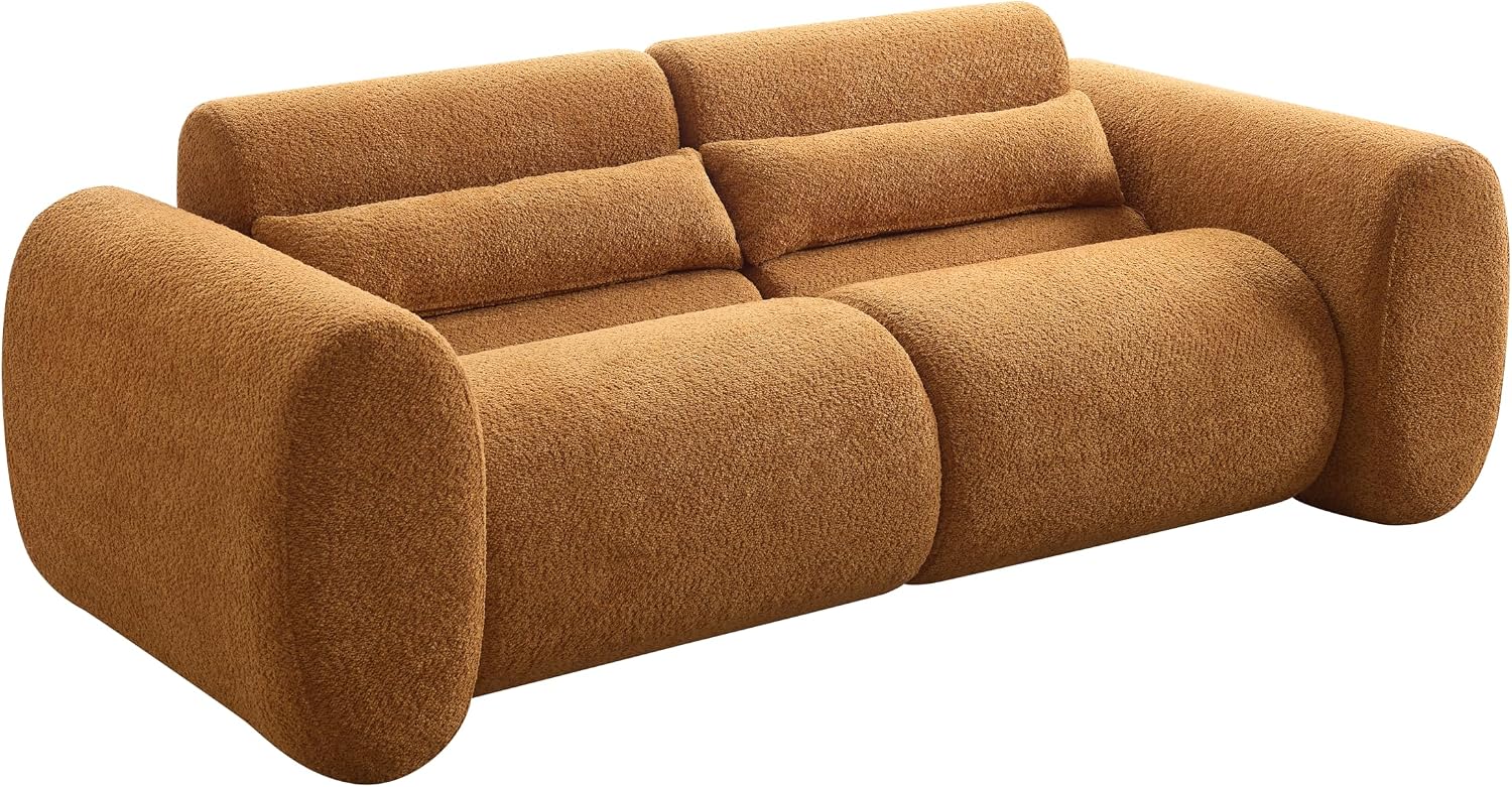 Christopher Knight Home Orri 79' Cozy Boucle Upholstered Cloud Couch, 3-Seater Modern Sofa, Home Sofa Living Room with Round Arm, Sturdy Wooden Frame Lounge Chair Indoor, Easy to Assembly, Camel