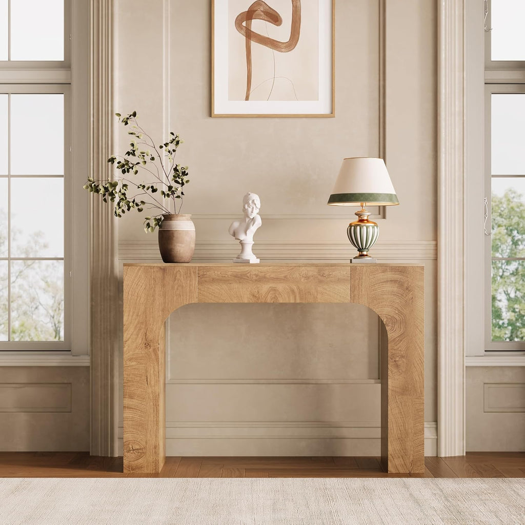 GarveeHome 47 in Farmhouse Console Table, Narrow Wood Entryway Table Behind Couch, Slim Rustic Hallway Furniture for Living Rooms, Foyers & Apartments, Deep Oak