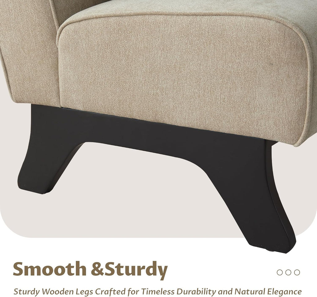 Upholstered Armless Accent Chair,Modern Comfy Living Room Chairs with Wooden Legs& Pillows,Lounge Sofa Side Chair for Bedroom Farmhouse Reading Brown