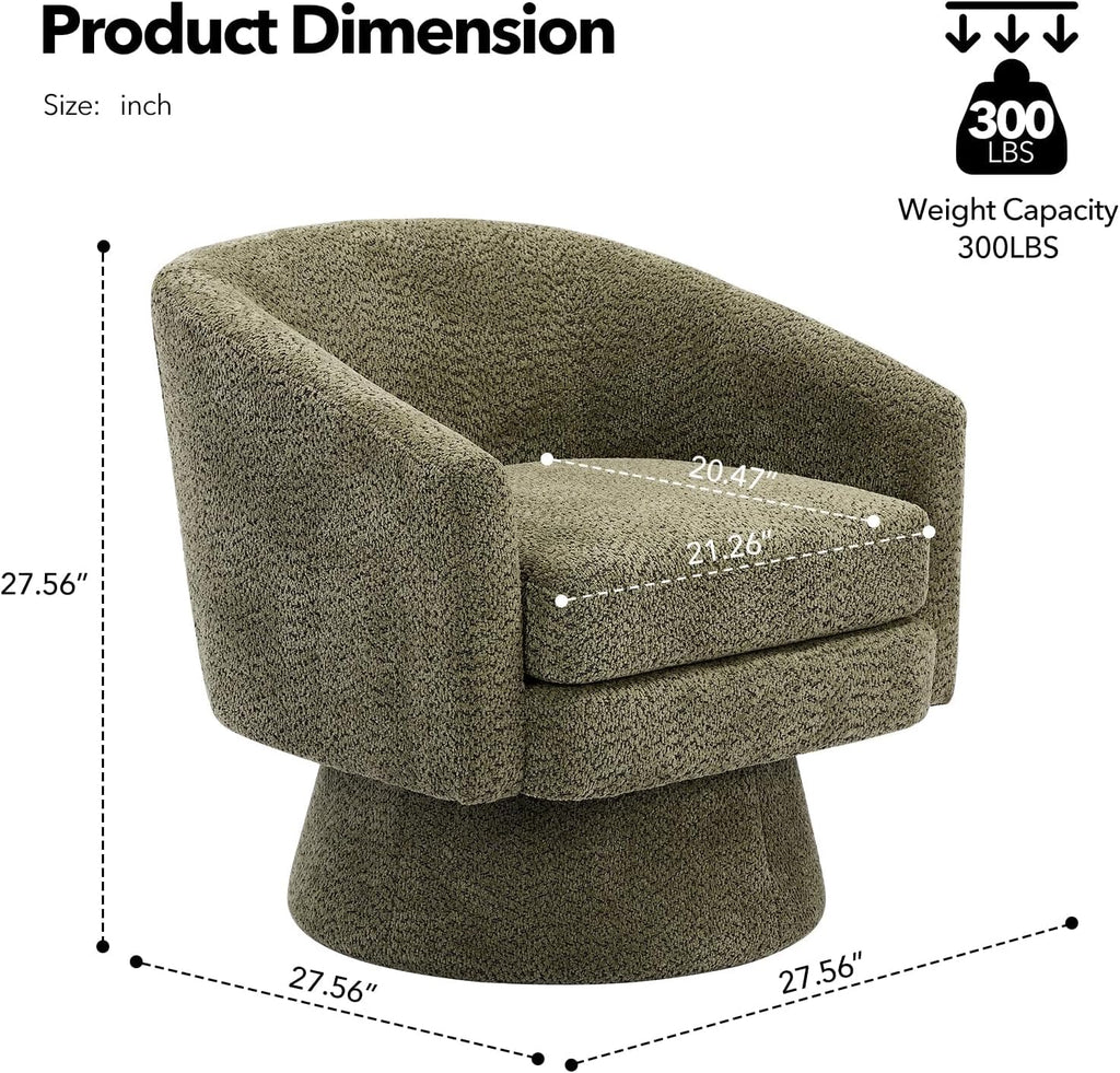 360° Swivel Barrel Accent Chair, Modern Chenille Upholstered Armchair with Curved Back, Soft Cushion & Arms, Wooden Frame, Storage Pocket, Comfy Reading Lounge Chair for Living Room, Bedroom, Office