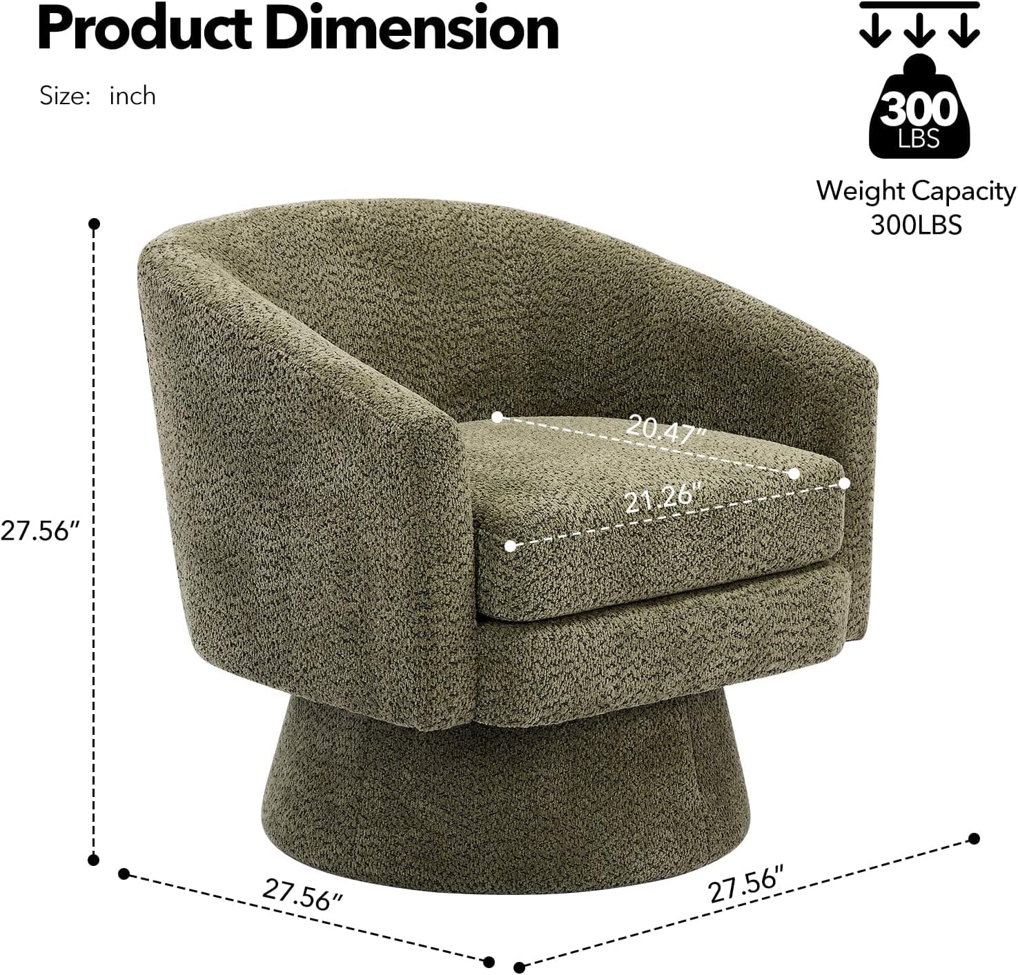 360° Swivel Barrel Accent Chair, Modern Chenille Upholstered Armchair with Curved Back, Soft Cushion & Arms, Wooden Frame, Storage Pocket, Comfy Reading Lounge Chair for Living Room, Bedroom, Office