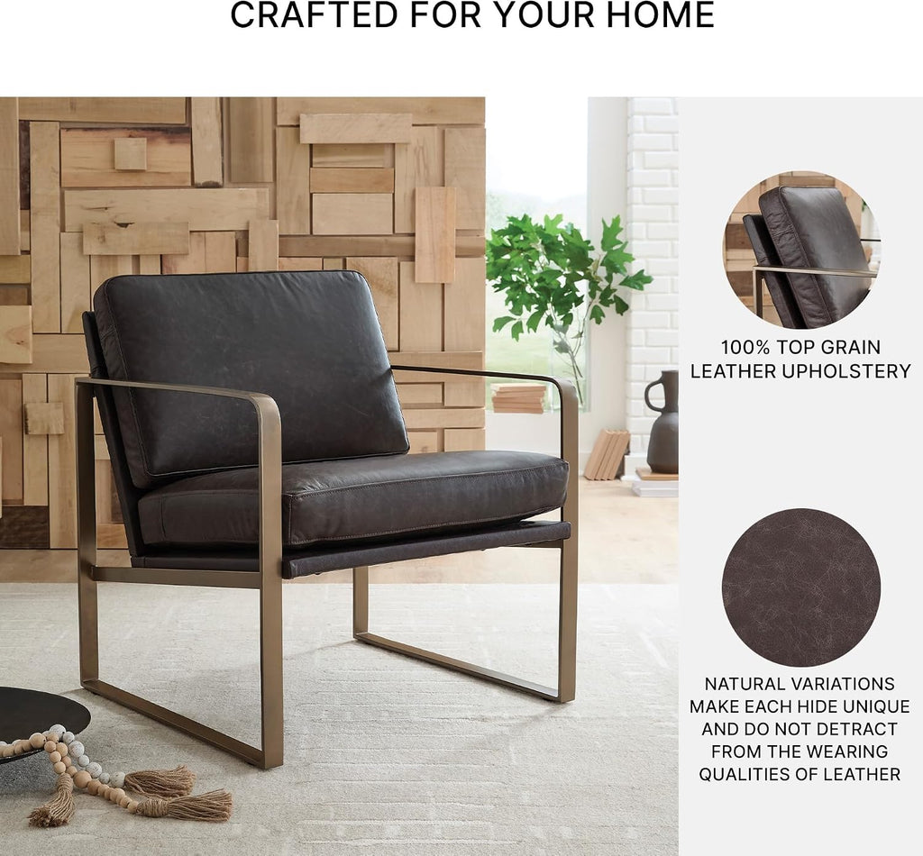 Signature Design by Ashley Bradett Modern Leather Accent Chair with Metal Frame, Dark Brown & Metallic