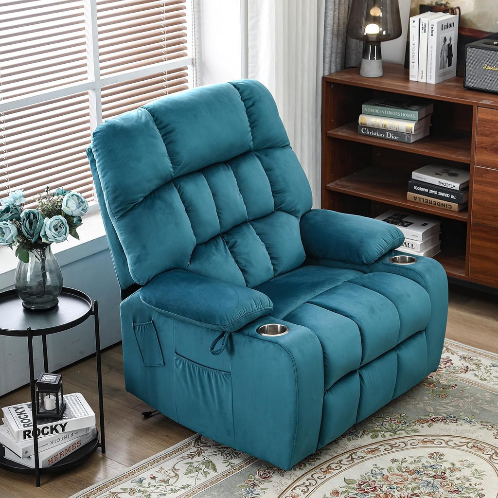 Oversized Recliner Chairs for Big and Tall 400 LBS, 25.5' Extra Wide Electric Lift Chair with Massage and Heat, Large Power Recliners for Living Room, Home Theater, Wall Hunger, Dark Green