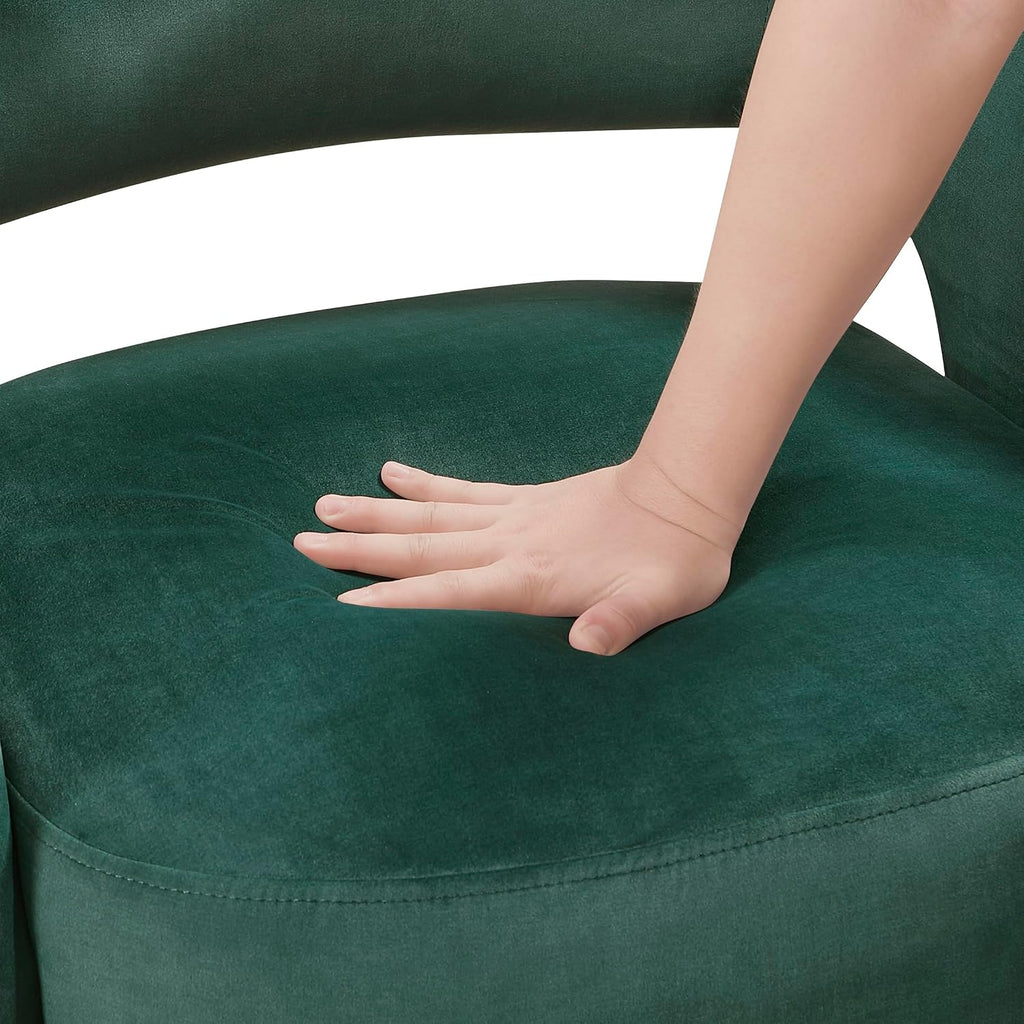 Lexicon Mid-Century Modern Velvet Accent Chair with Open Back, Gold Metal Legs, Upholstered Curved Barrel Armchair for Living Room/Bedroom/Office, Easy Assembly, Dark Green