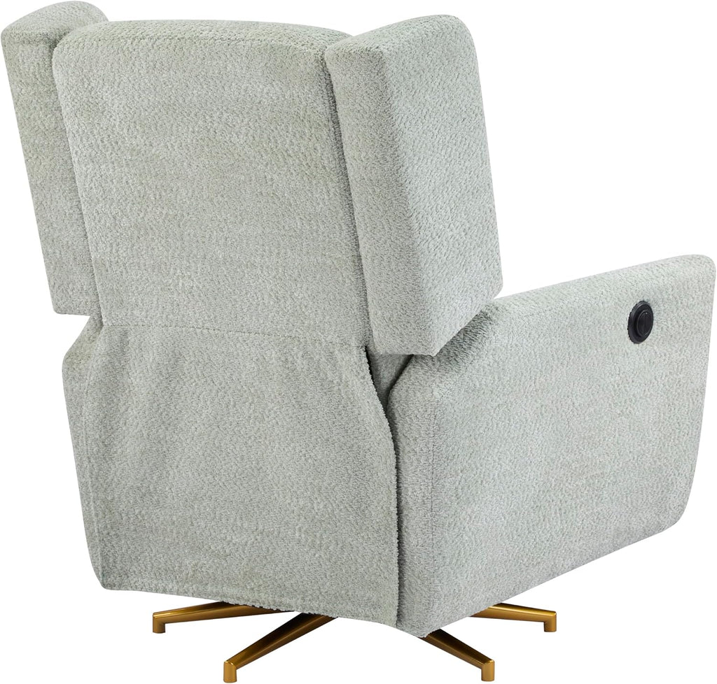Christopher Knight Home Dolia Boucle Upholstered 360° Swivel Chair, Push-Back Power Recliner Chair, Iron Recliner Sofa with Rotation, Living Room Lounge Sofa, Adjustable Backrest, Gold+Light Green