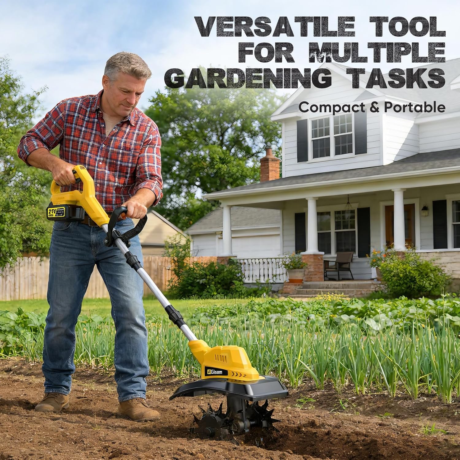 Cordless Tiller Cultivator, 400RPM Electric Rototiller with 2×4.0Ah Battery & Charger, 9' Width 8.3' Depth, Adjustable Foldable Garden Tiller with LED Power Display for Gardening/Soil Cultivation