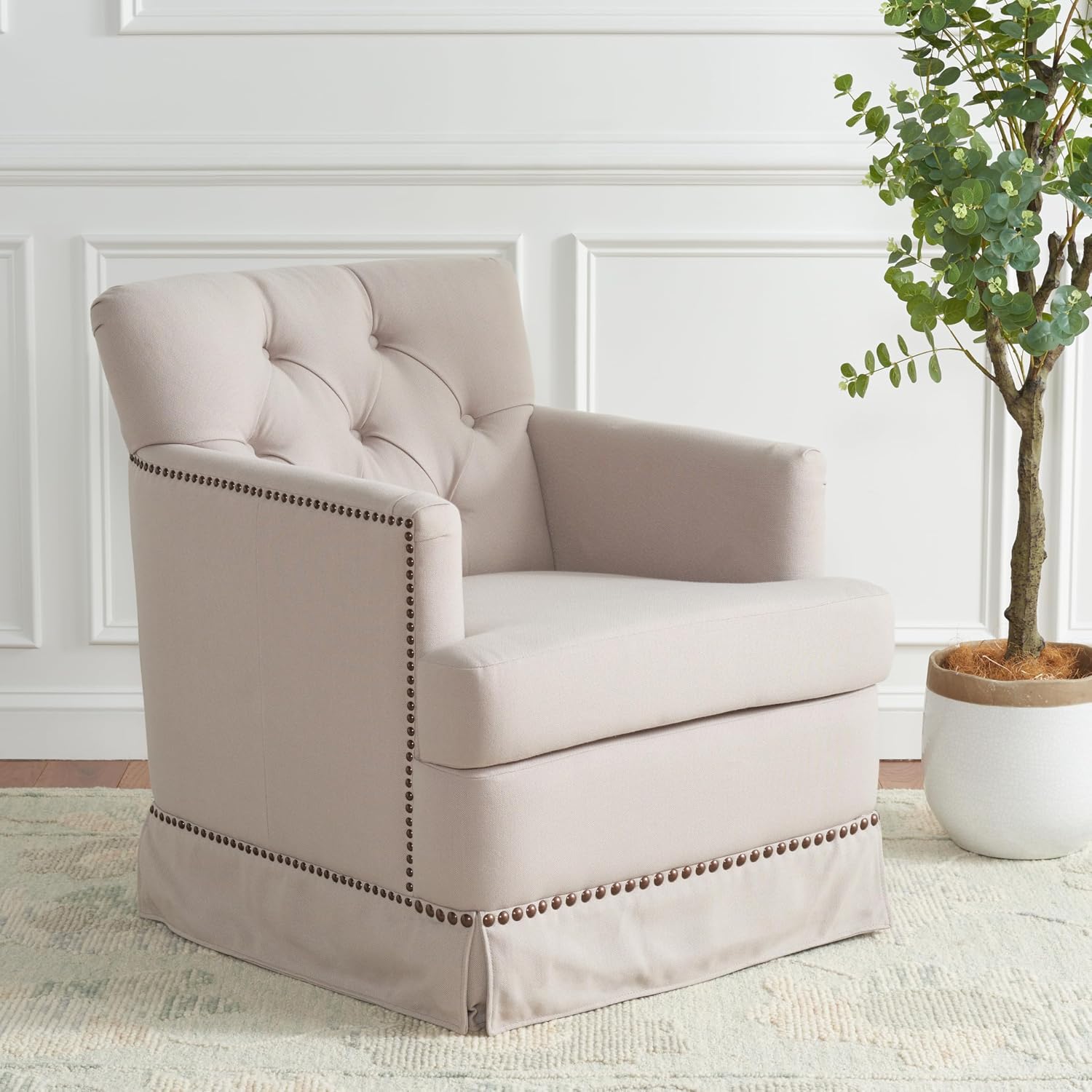 SAFAVIEH Mercer Collection Millicent Taupe Swivel Accent Chair, Standard