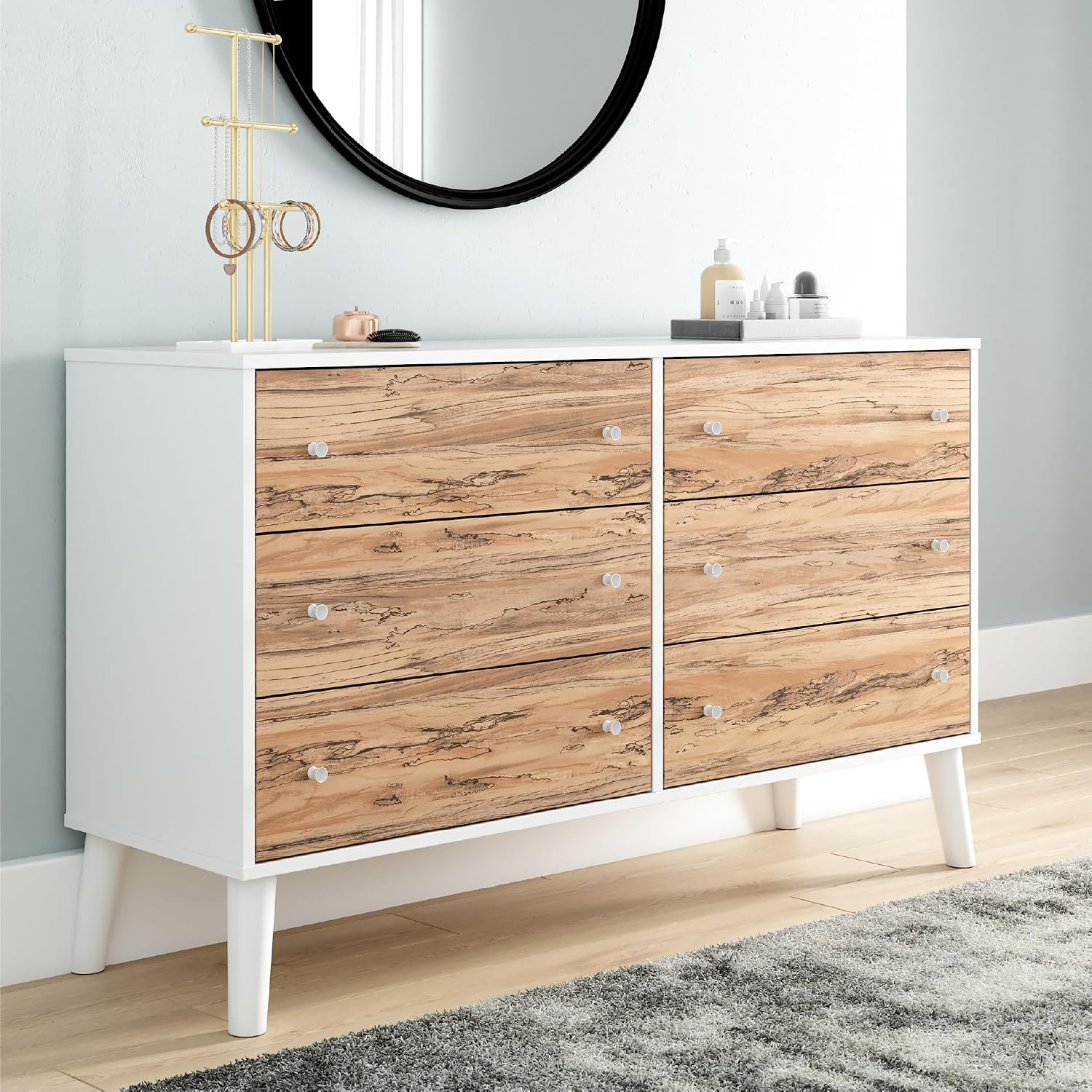 Signature Design by Ashley Piperton 6 Drawer Dresser, White & Light Brown