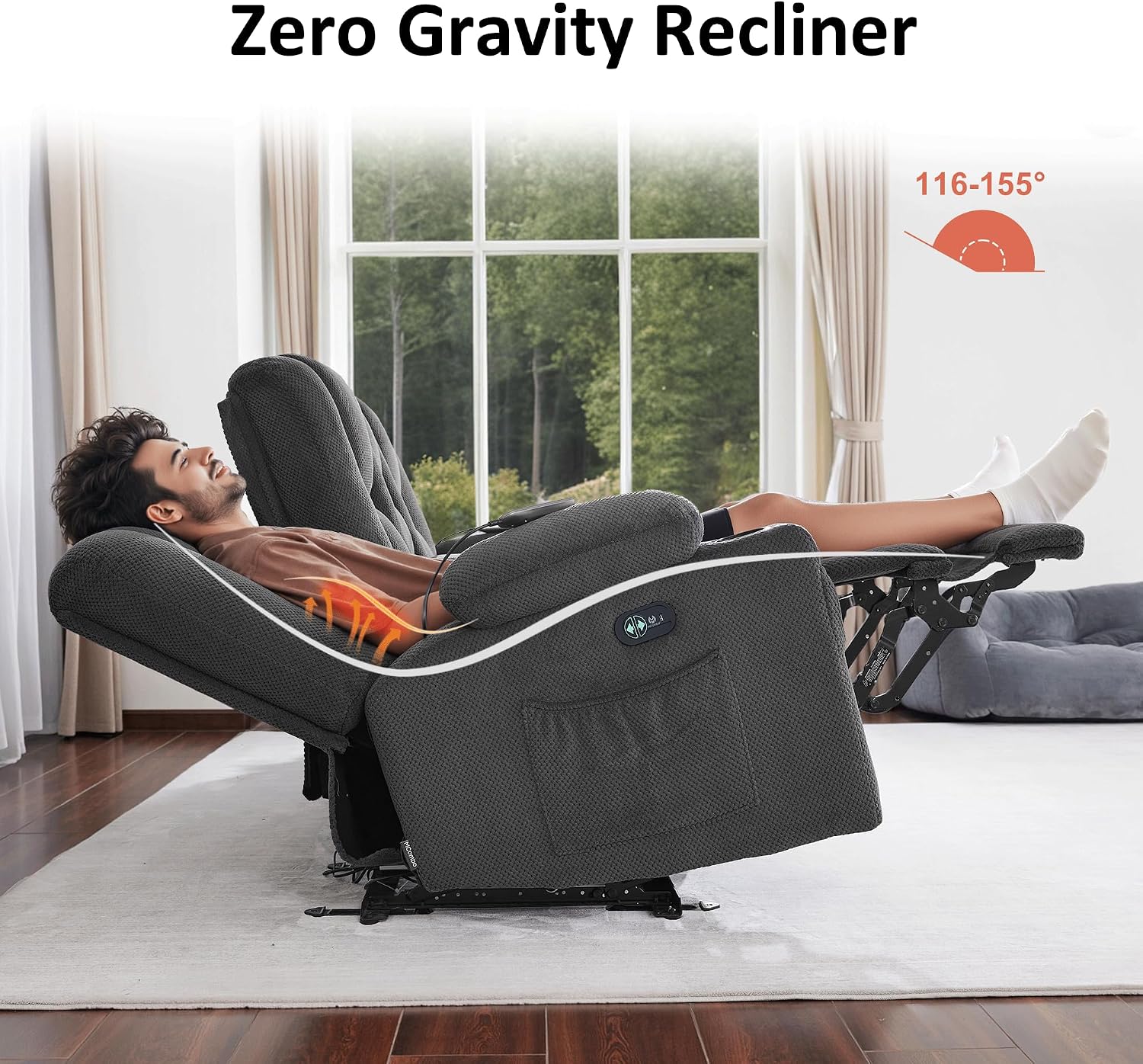 MCombo Zero Gravity Power Loveseat Sofa with Console, Heat and Massage, Reclining Loveseat for Living Room, Fabric 6035SET (Grey, Loveseat with Console)