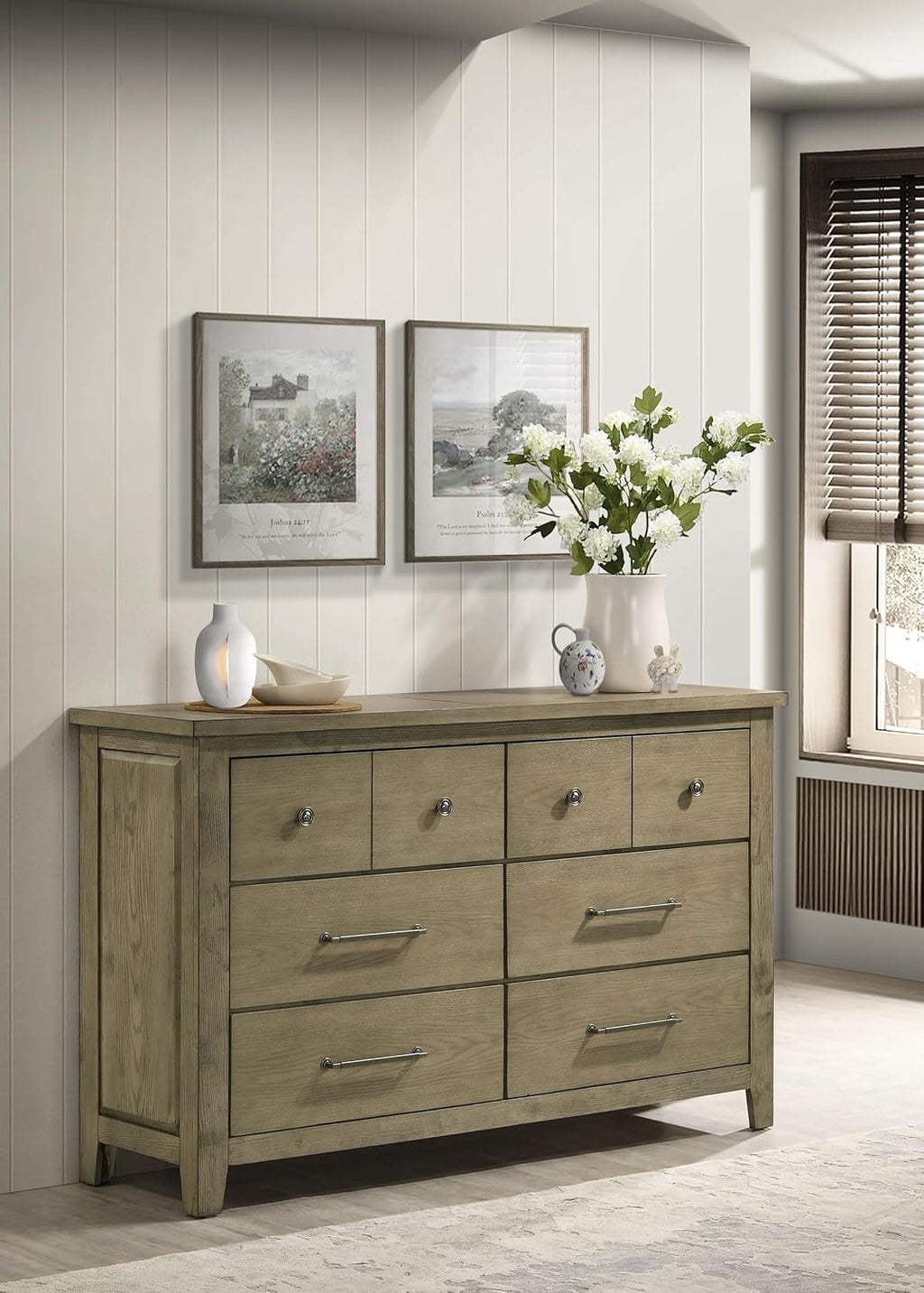 Coaster Home Furnishings - Hazlewood - Wood - 6-Drawer Dresser with Rustic Style, Antique Nickel Pulls and Oak Grain Texture - Bedroom - Vineyard Oak - 207533