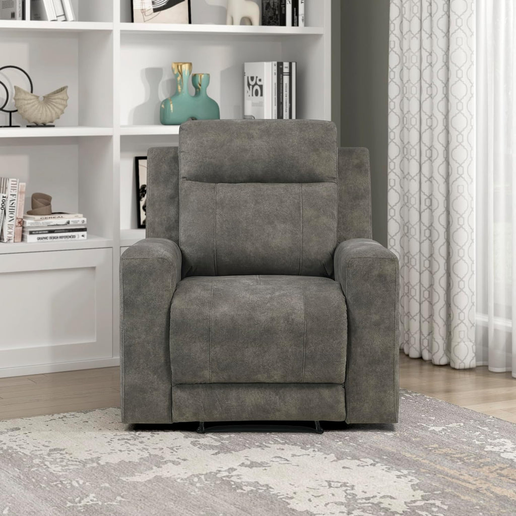 Lexicon Manual Recliner Chair, Textured Microfiber Reclining Sofa Chair, Home Theater Seating, Wall Hugger, Track Arms, Manual Recliner for Living Room/Office/Apartment, Easy Assembly, Brown