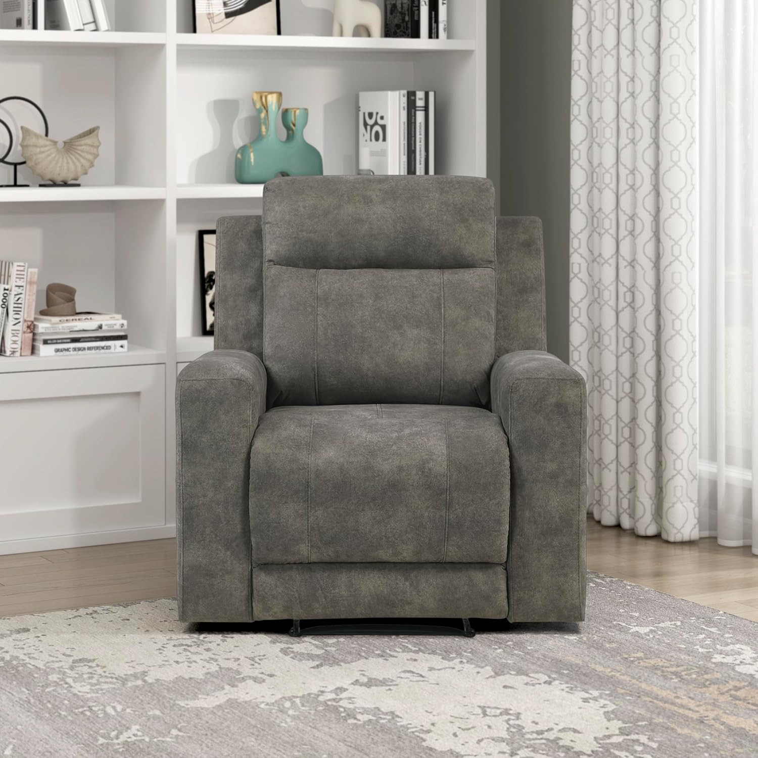 Lexicon Manual Recliner Chair, Textured Microfiber Reclining Sofa Chair, Home Theater Seating, Wall Hugger, Track Arms, Manual Recliner for Living Room/Office/Apartment, Easy Assembly, Brown