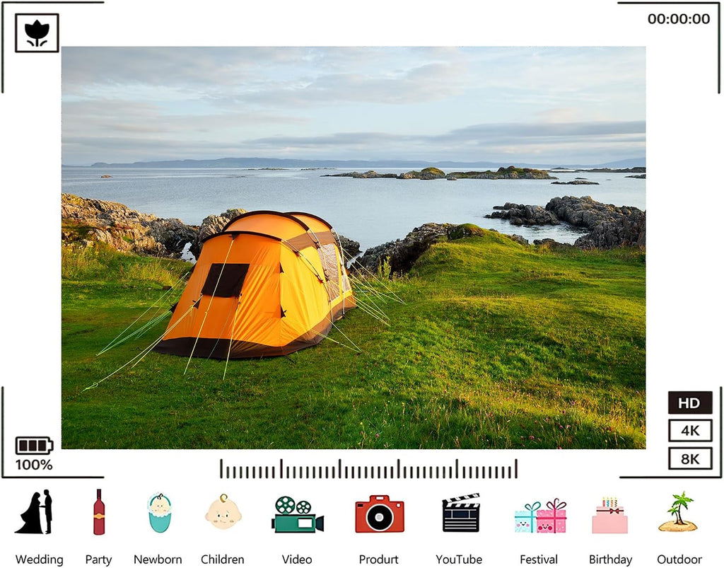 Trykid 20x10ft Orange Tent Coastal Shoreline Backdrop Serene Seaside Camping Landscape Photography Background Nature Decor Tapestry Party Decoration Photo Studio Prop Fabric
