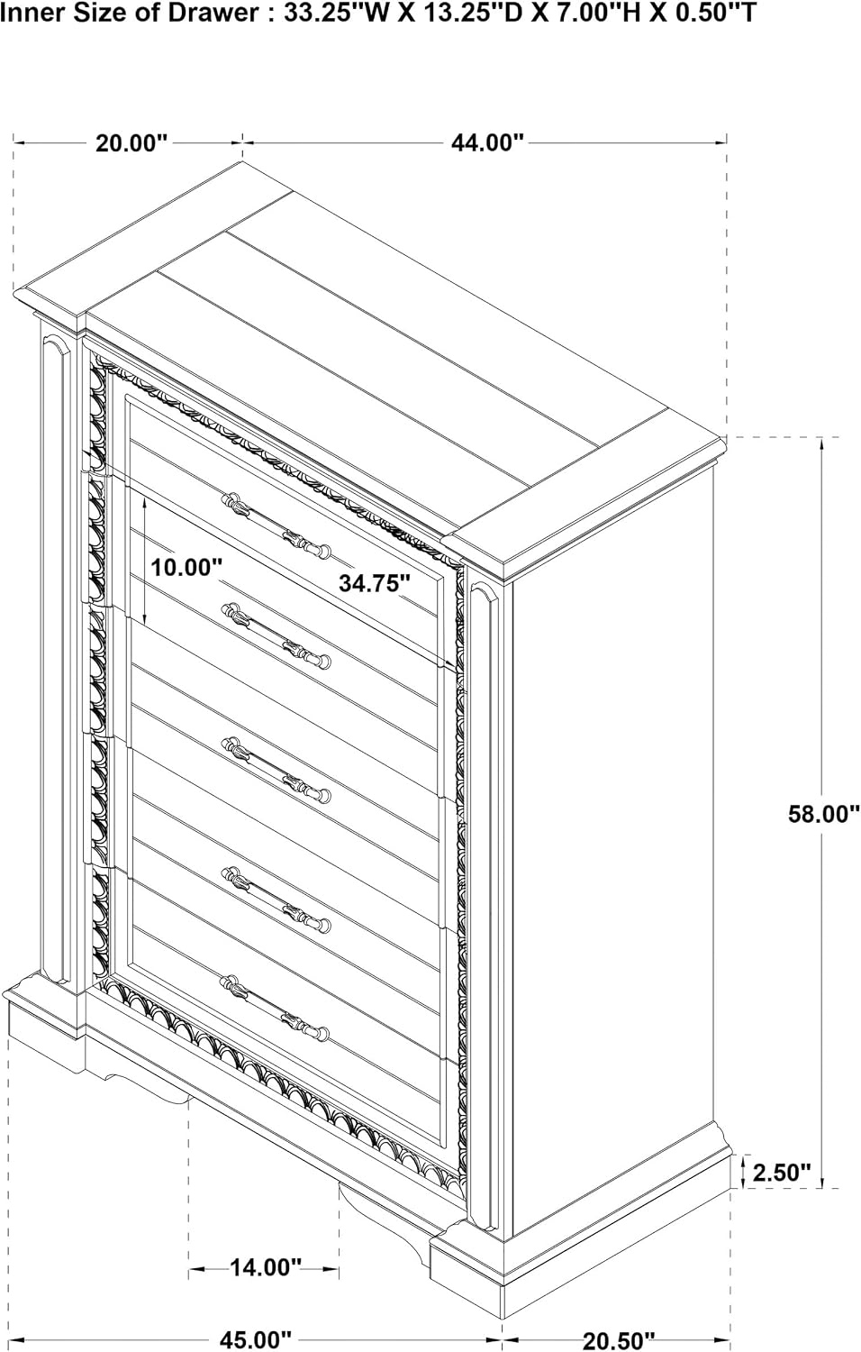 Coaster Home Furnishings - McKinney - Wood - 5-Drawer Chest with Bar Pull Handles, Felt-Lined Top and Rectangular Profile - Bedroom - Vintage White - 215875
