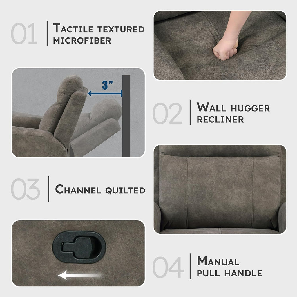 Lexicon Manual Recliner Chair, Textured Microfiber Reclining Sofa Chair, Home Theater Seating, Wall Hugger, Track Arms, Manual Recliner for Living Room/Office/Apartment, Easy Assembly, Brown
