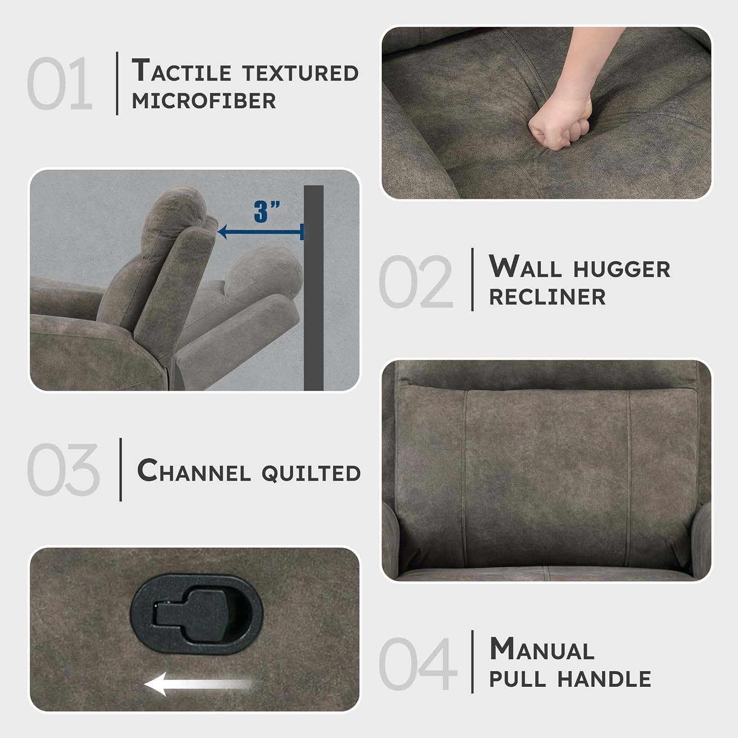 Lexicon Manual Recliner Chair, Textured Microfiber Reclining Sofa Chair, Home Theater Seating, Wall Hugger, Track Arms, Manual Recliner for Living Room/Office/Apartment, Easy Assembly, Brown