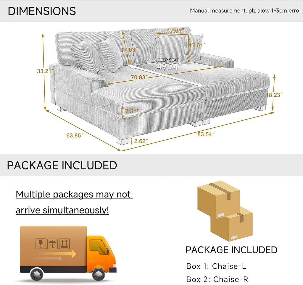 84' Oversized Double Chaise Lounges Indoor, Faux Fur Upholstered Chaise Lounge Chair for Living Room, Modern Sectional Sofa Couch Sleeper Loveseat Bedroom Reading Seating - Gray