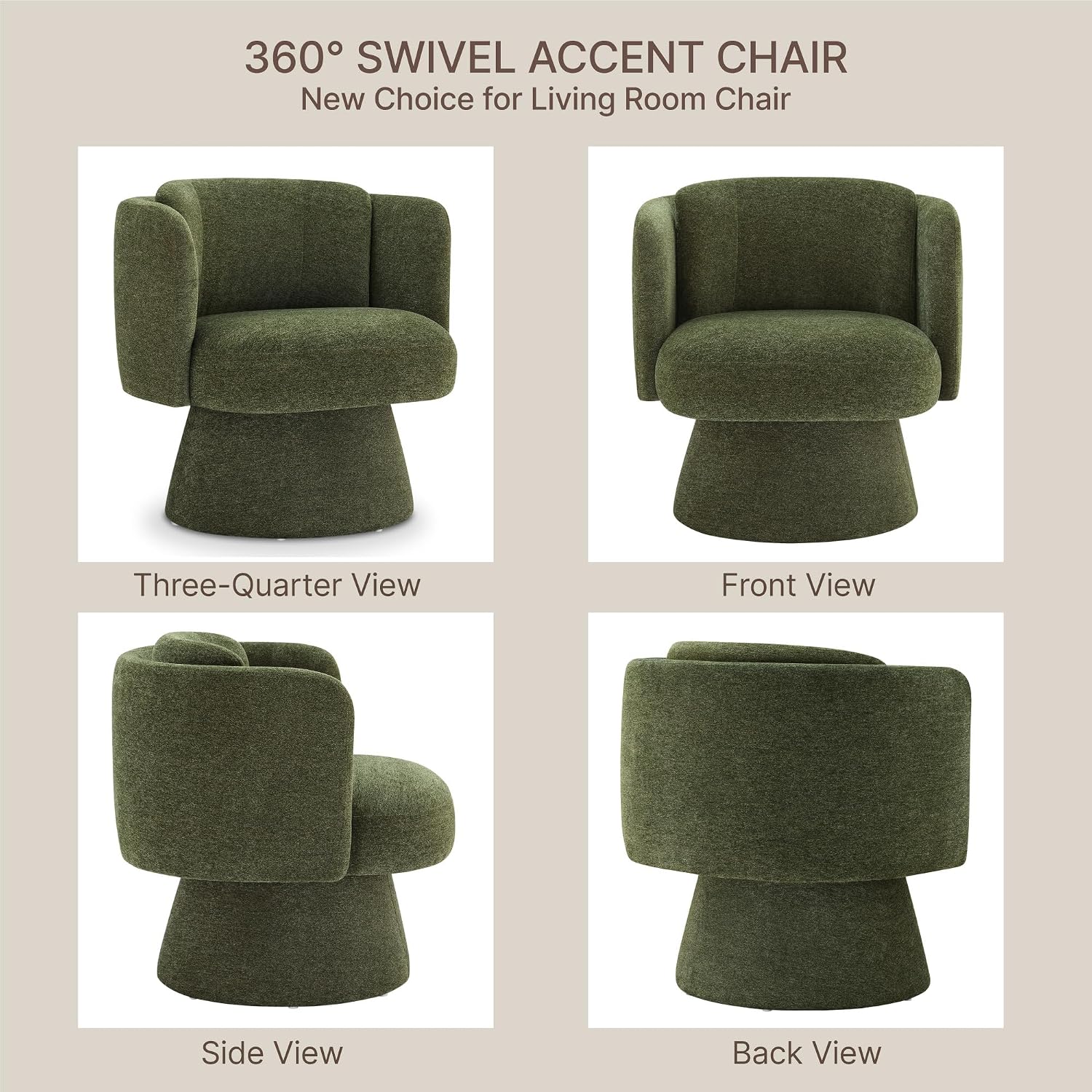 Swivel Barrel Chair Set of 2,360° Accent Chairs with Round Backrest,Upholstered Lounge Chair for Vanity,Living Room,Bedroom,Reading Nook,Green