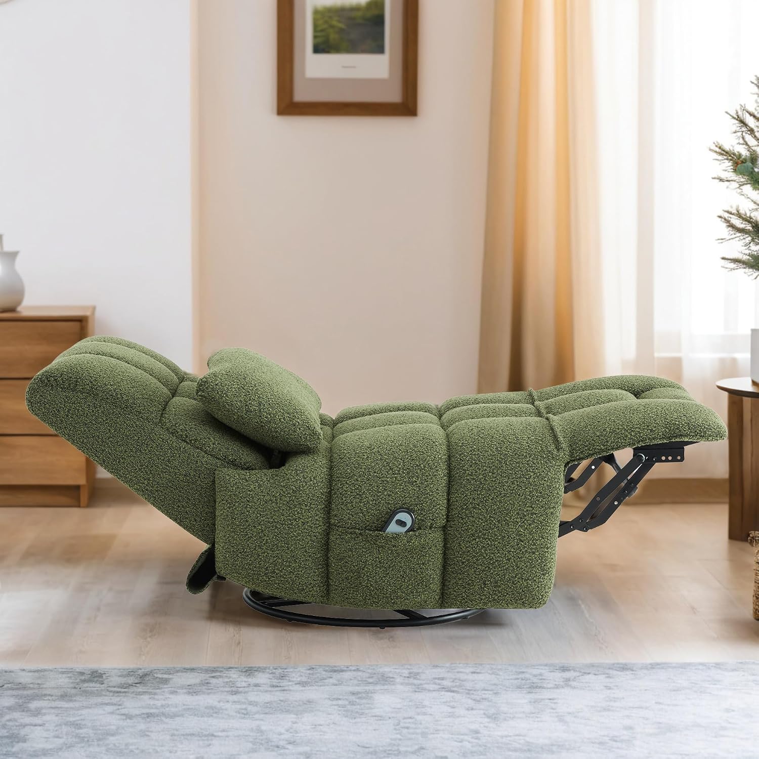 Watson & Whitely Oversized Power Recliner Chair for Adults, Swivel Rocker Recliner Chair with Lumbar Support, Ultra-Comfy Glider Recliner for Living Room Theater Seating Single Sofa, Olive