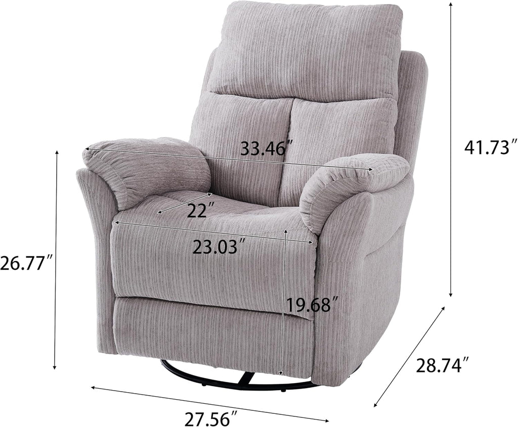 Oversized Rocker Recliner Chair, Manual Swivel Rocking Recliners with Adjustable Backrest Footrest for Adults, 360° Swivel Lazy Boy Recliner Chairs for Living Room, Reading, Bedroom, Beige