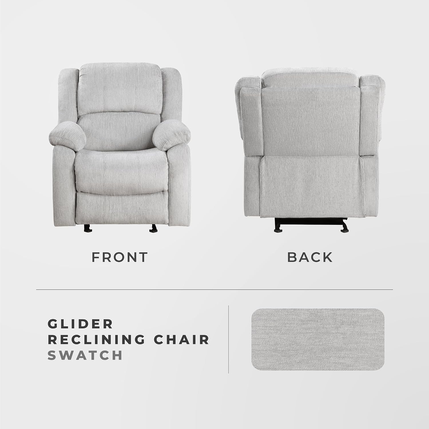 Lexicon Manual Glider Recliner Sofa Chair, Home Theater Seating, Wall Hugger Manual Reclining Nursery Chair for Bedroom/Living Room/Office/Apartment, Grey Chenille