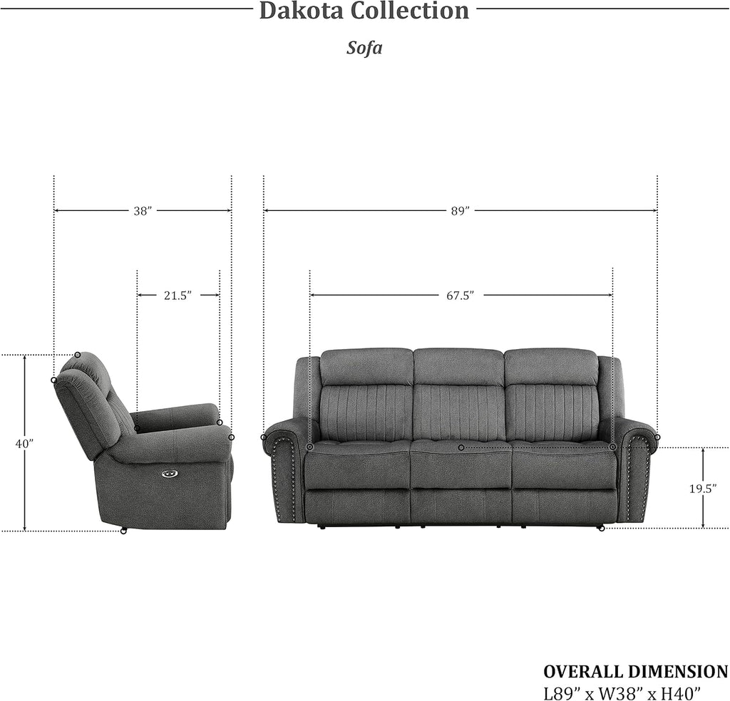 Lexicon Dakota 2-Piece Power Reclining Living Room Set, Charcoal
