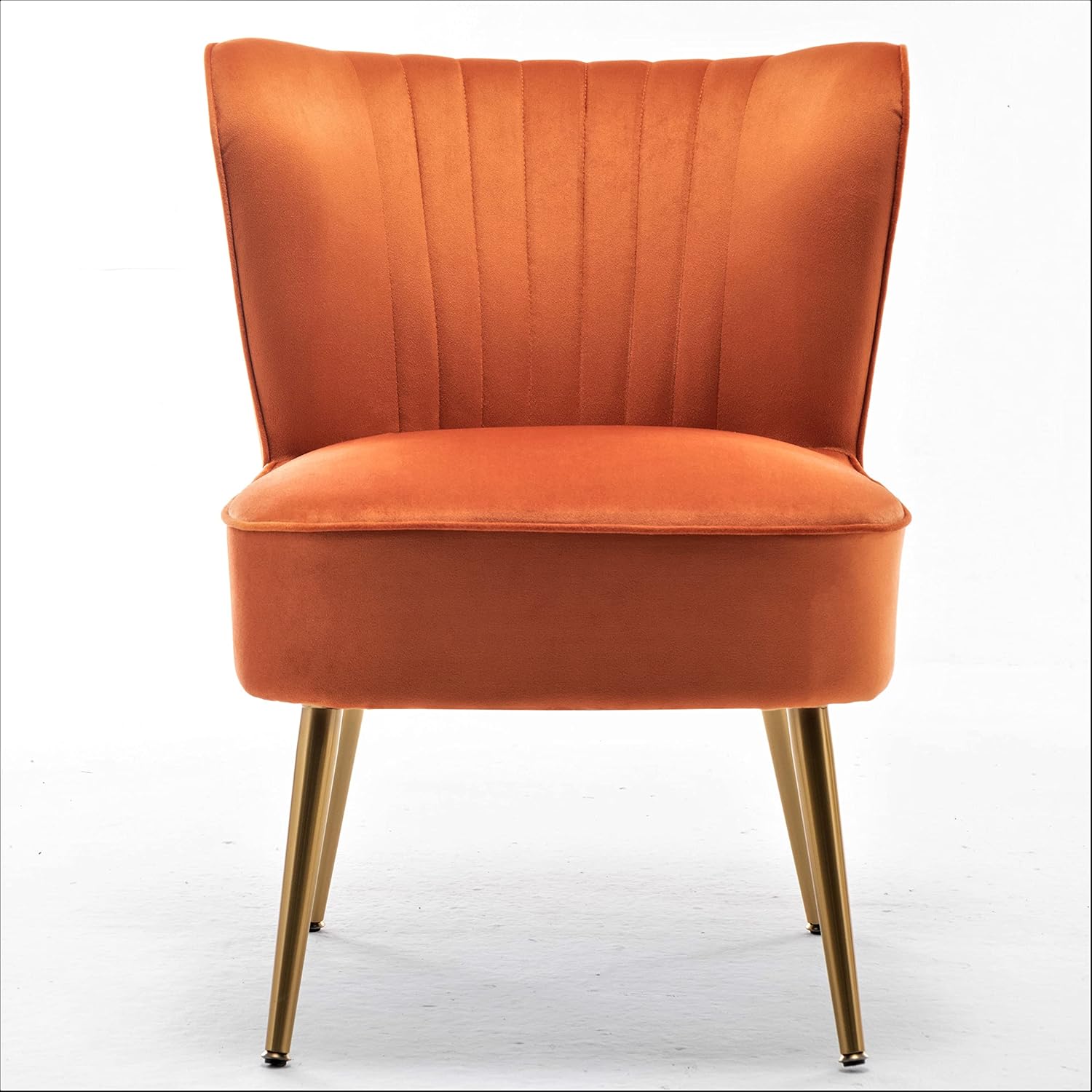 Container Furniture Direct Modern Velvet Accent Chair for Living Room, Bedroom, or Entryway, Stylish and Comfortable Armless Design with Metal Legs, Orange Red