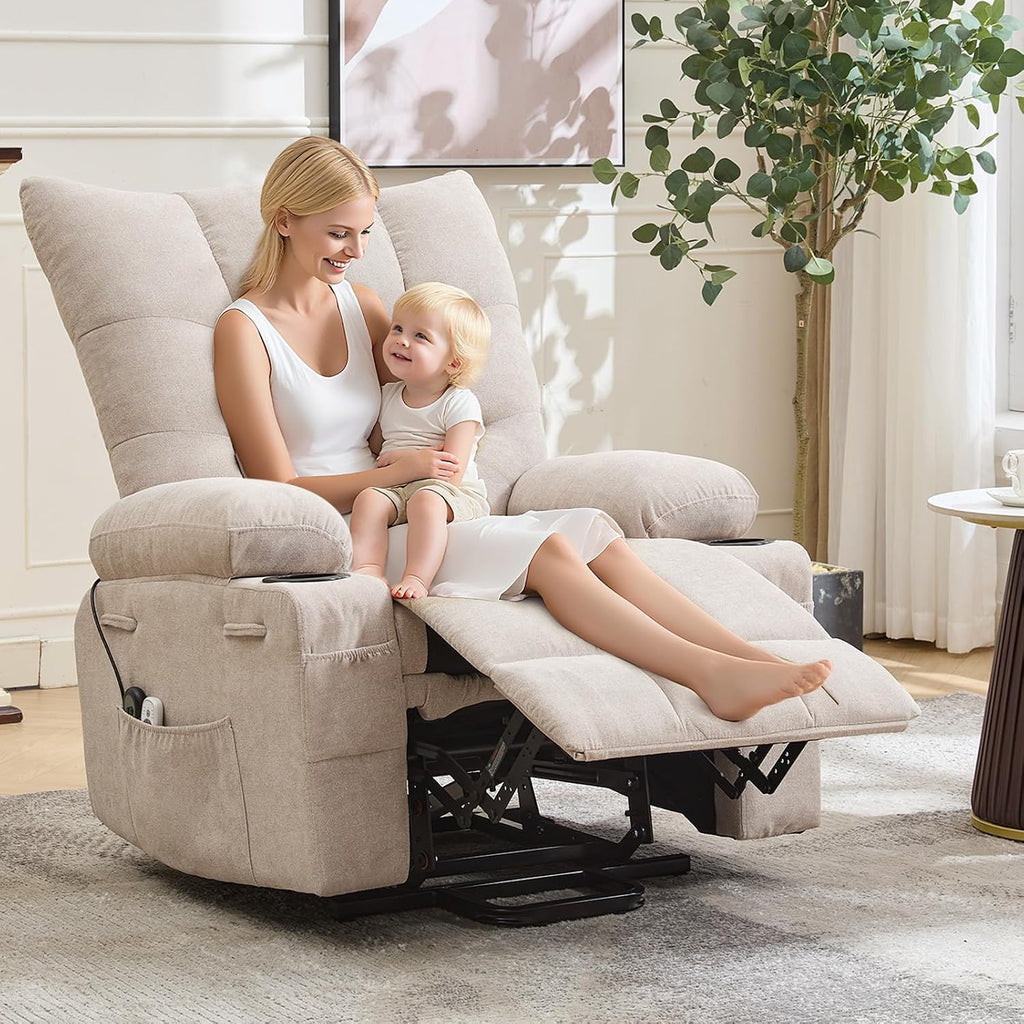 Power Lift Recliner Chair for Elderly - Electric Massage & Heat Recliner with 45° Assist Stand, Living Room Sofa for Small Space Furniture, Swivel Rocker with Cup Holders, Reclining Lounge for Adults