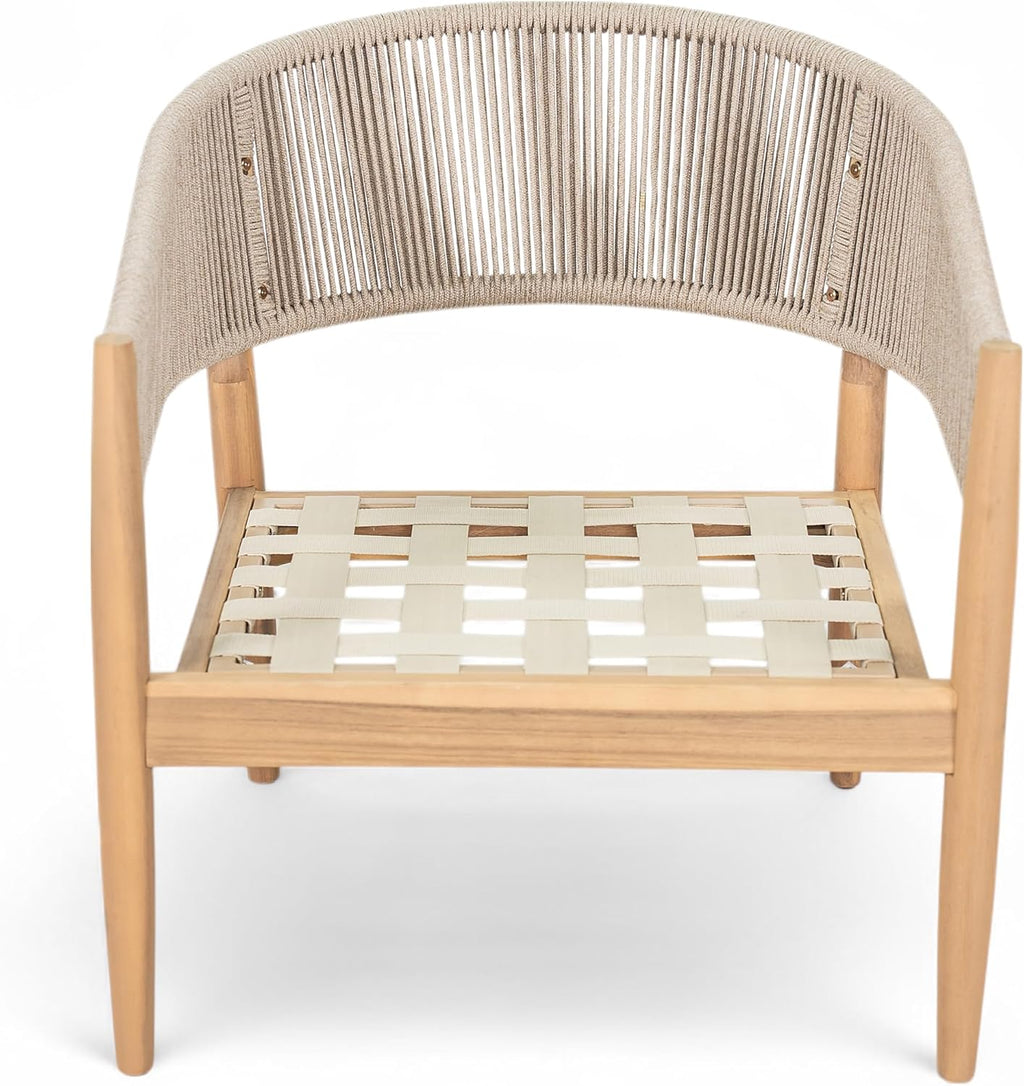 Christopher Knight Home Naomi Set of 2 Patio Acacia Wood Club Chair with Cushion, Handwoven Rope Lounge Chair Outdoor for Porch/Backyard, Stylish Garden Seating with Curved Backrest, Beige+Light Brown