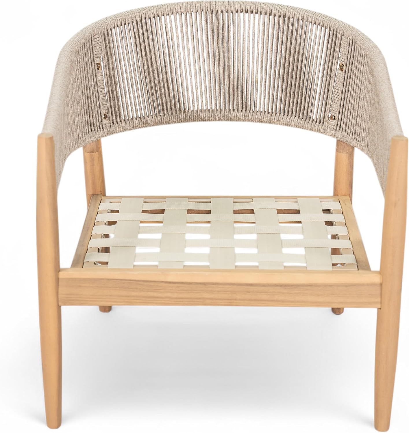 Christopher Knight Home Naomi Set of 2 Patio Acacia Wood Club Chair with Cushion, Handwoven Rope Lounge Chair Outdoor for Porch/Backyard, Stylish Garden Seating with Curved Backrest, Beige+Light Brown