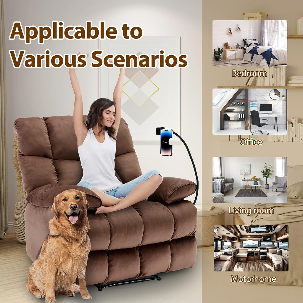 Manual Adjustable Oversized Recliner Chair with Phone Holder, Extra Large Recliner for Heavy Duty Adults 400lbs, Big Man Recliners for Living Room, Nursery, RV
