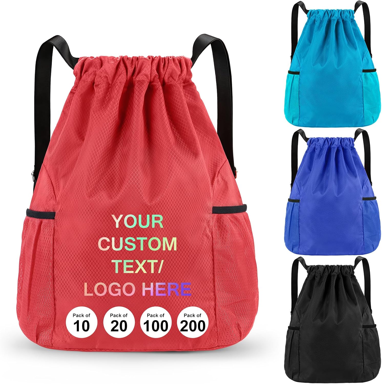 Fyore 50 Pack Personalized Drawstring Bags with Logo Text Bulk Custom Oxford Fabric Large Capacity Drawstring Backpack 11.81x4.72x16.14 in
