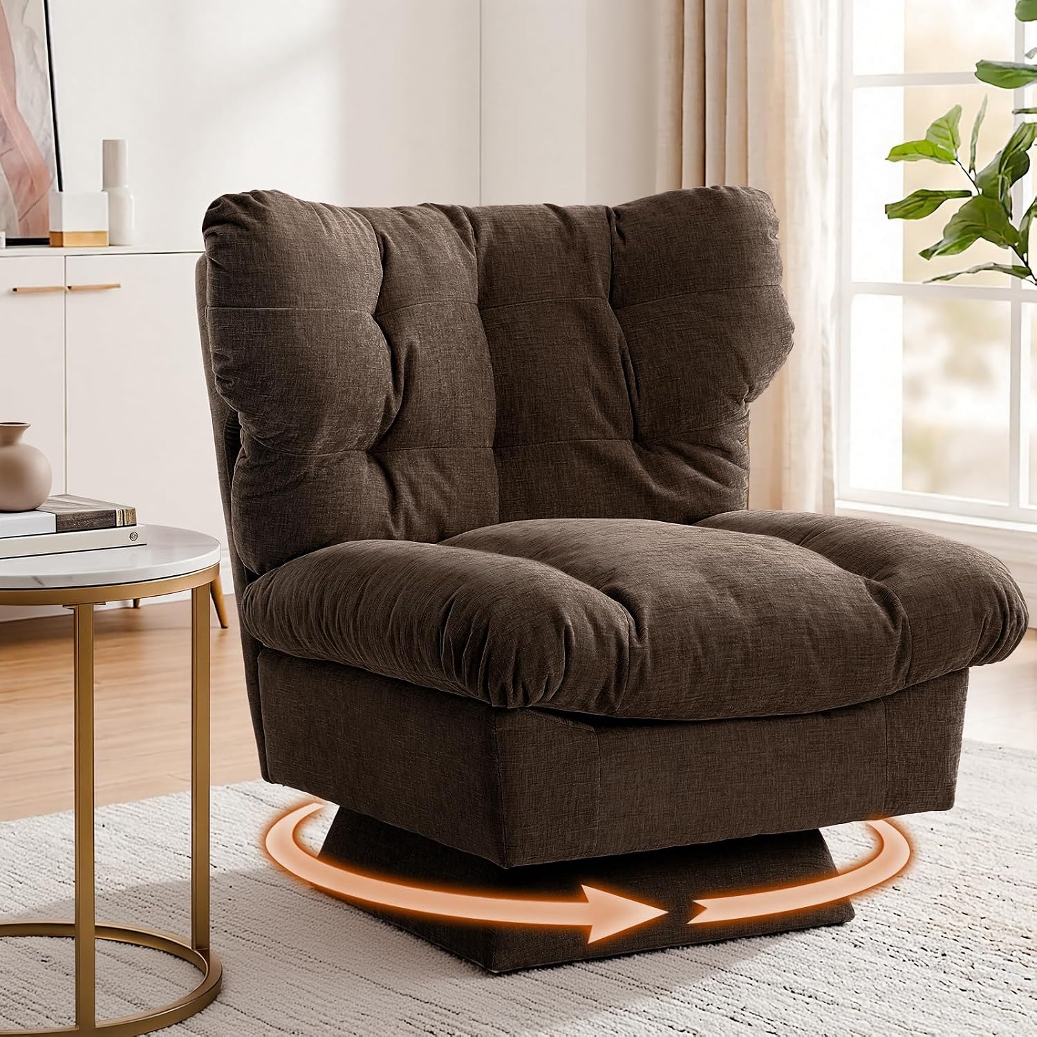 GarveeHome Chenille Swivel Accent Chair,360°Comfy Modern Sofa Chair with Oversize Base,20.8in Extended Seat with Cozy Cotton Filling,300Lb Max Load Accent Chair for Living Room, Bedroom, Office