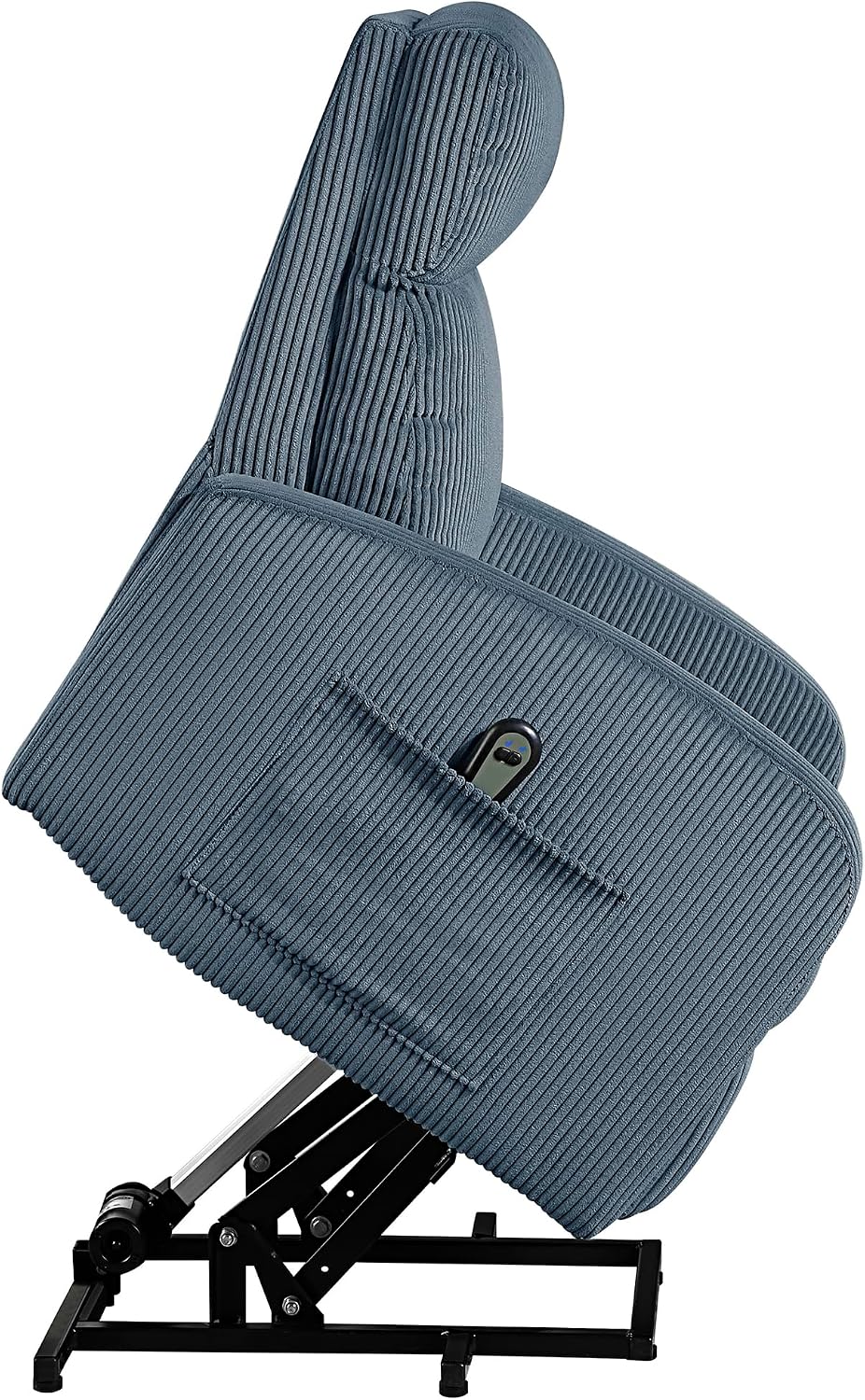 Lexicon Power Lift Recliner Chair for Elderly with Remote Control, Gentle Lift Motion, Side Pocket Armrest, Corduroy Upholstered Electric Recliner for Living Room/Bedroom, Easy Assembly, Midnight Blue