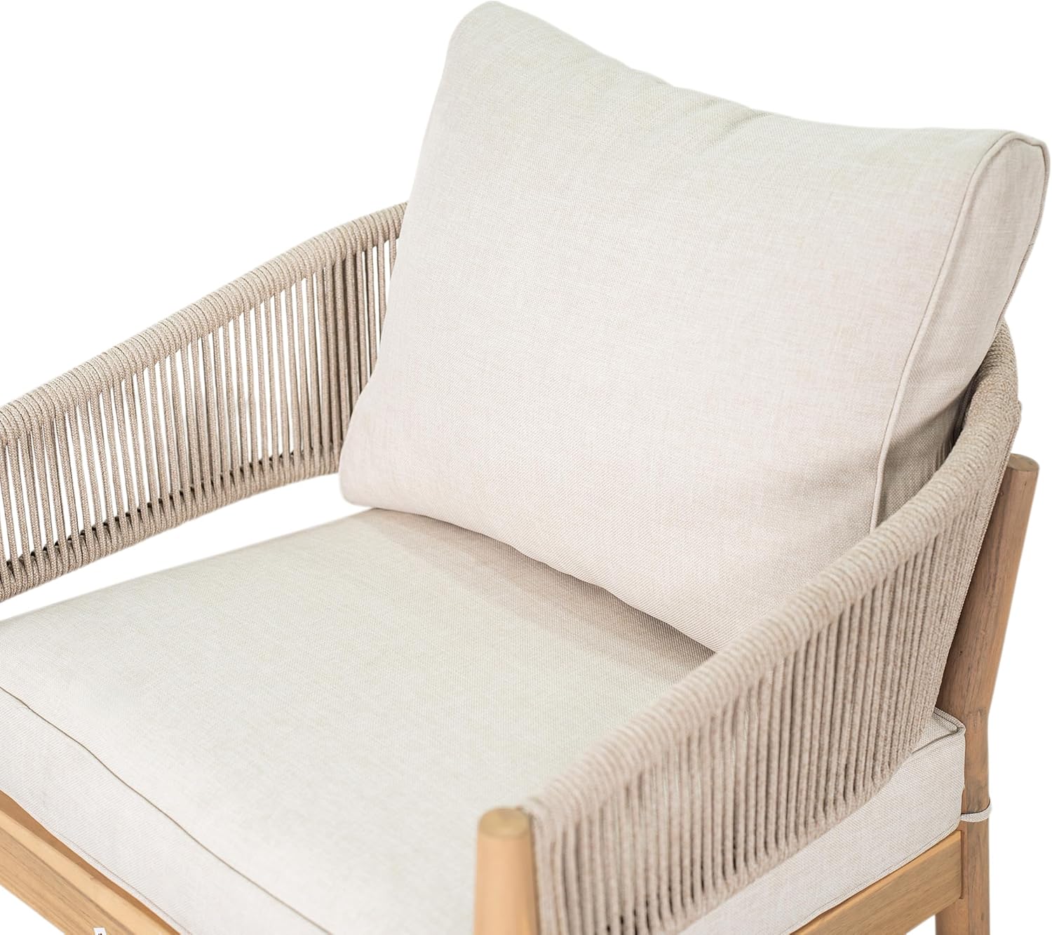 Christopher Knight Home Naomi Set of 2 Patio Acacia Wood Club Chair with Cushion, Handwoven Rope Lounge Chair Outdoor for Porch/Backyard, Stylish Garden Seating with Curved Backrest, Beige+Light Brown